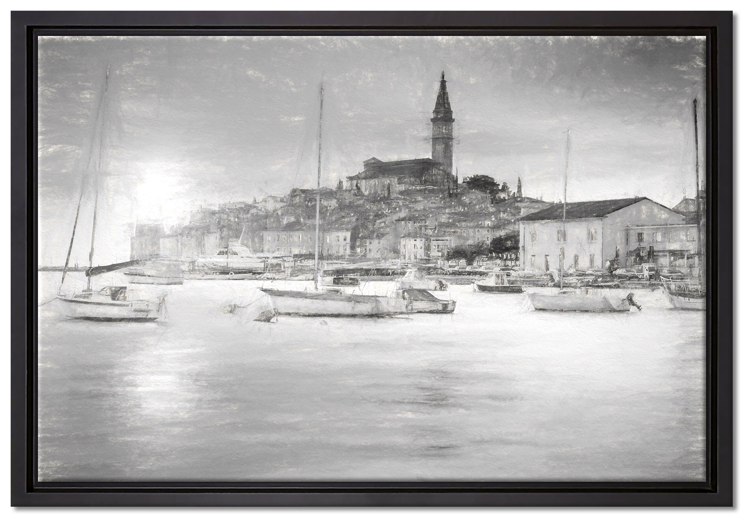 Pixxprint Leinwandbild Kroatische Hafenstadt, Wanddekoration (1 St), Leinwandbild fertig bespannt, in einem Schattenfugen-Bilderrahmen gefasst, inkl. Zackenaufhänger