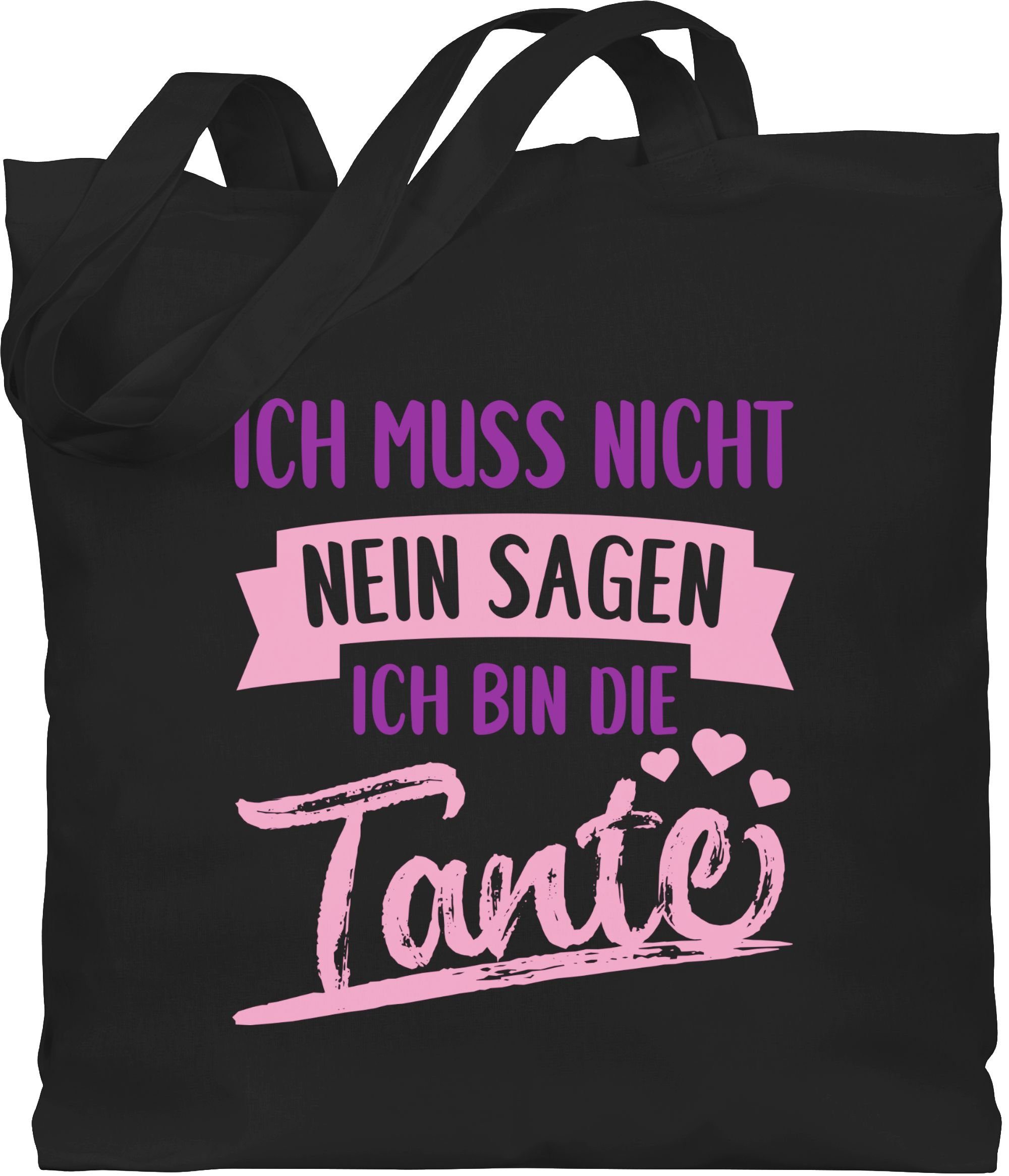 Shirtracer Umhängetasche Ich muss nicht nein sagen ich bin die Tante- rosa / lila, Schwester und Tante Geschenk 1 Schwarz