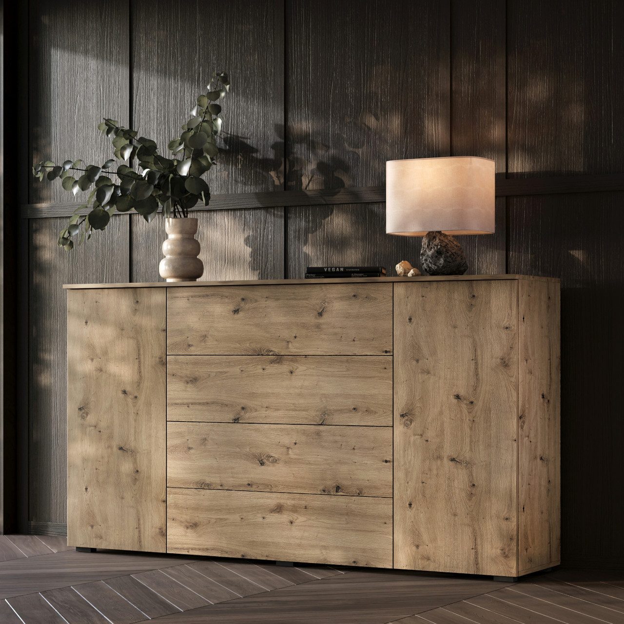 MOEBLINE Kommode Beistellkommode Sideboard mit Schubladen FIVO 05 artisan eiche