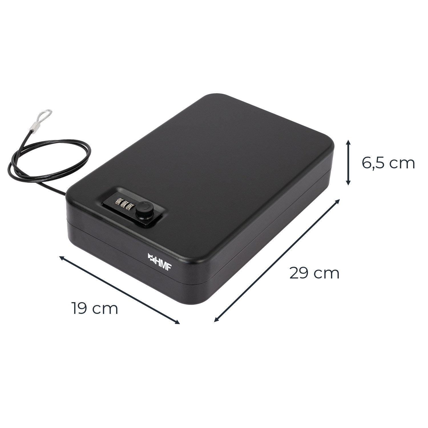 HMF Autotresor tragbarer Autosafe mit Sicherungskabel, Sicherheitsbox mit Zahlenschloss, 29 x 19 x 6,5 cm, Reisesafe schwarz – Bild 5 von 5