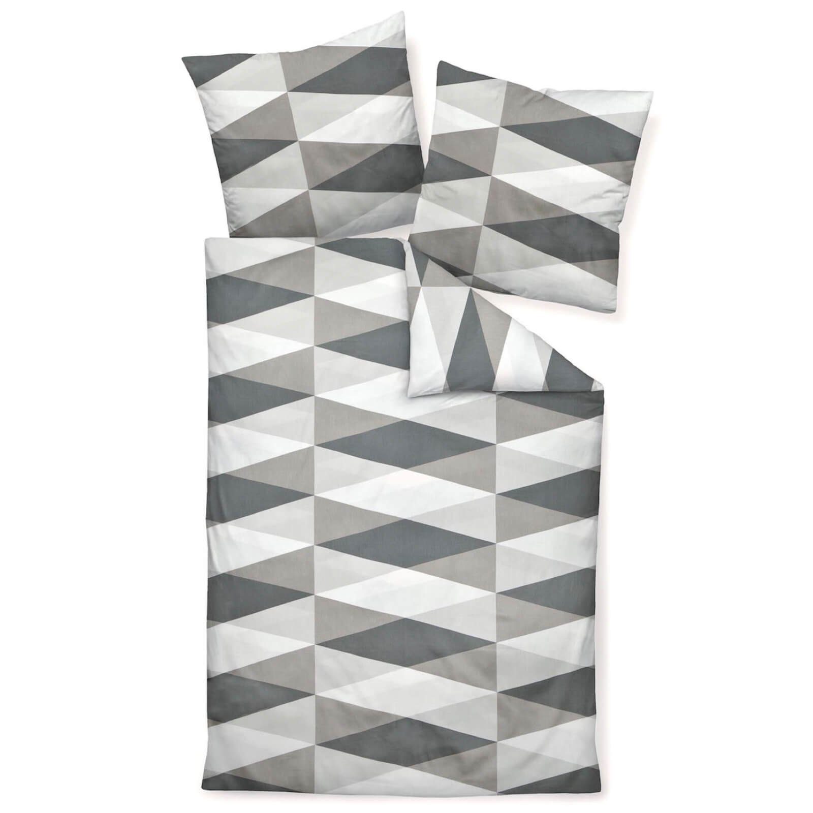 Janine Bettwäsche J.D. 87014 08 Opalgrau Silber, Mako-Satin, 2 teilig, Rauten, Dreiecke