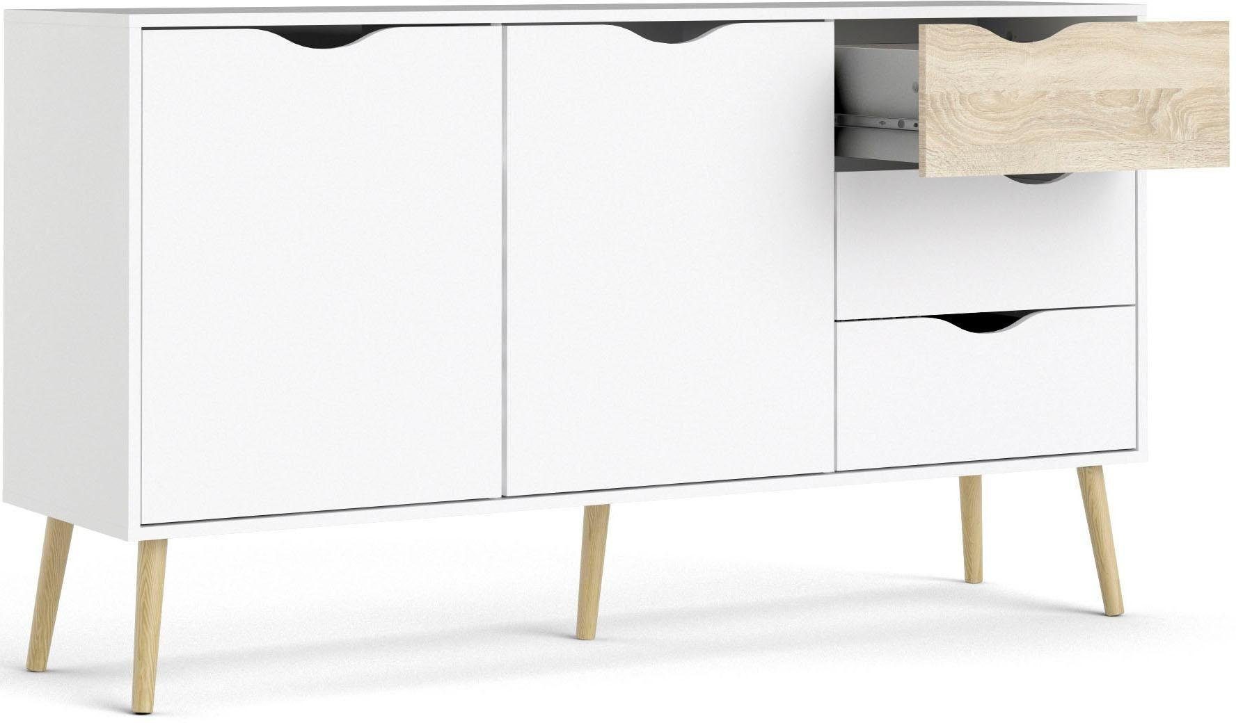 andas Sideboard Oslo Aufbewahrung, Schubladenschrank, Kommode mit 2 Türen, 3 Schubladen, Breite 147 cm, Höhe 81 cm