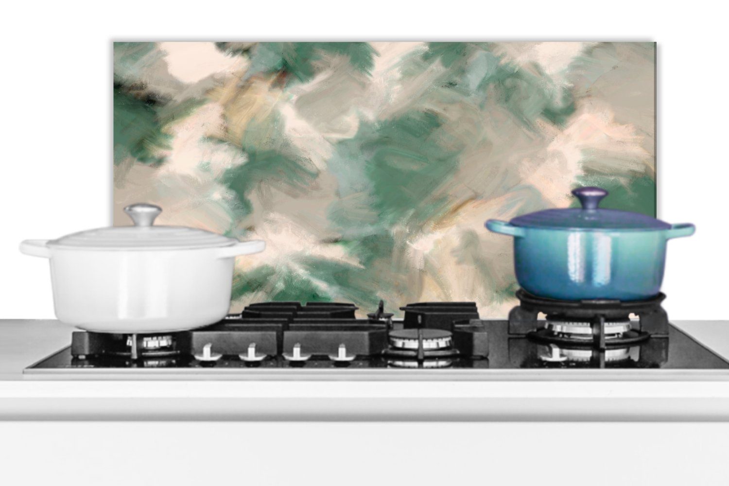 MuchoWow Küchenrückwand Kunst für - - Beige cm, (1-tlg), Schmutzflecken Fett gegen und Abstrakt, Farbe Küchen Wandschutz, 60x30 Grün - 