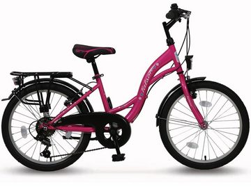 Talson Kinderfahrrad 20 Zoll Cityrad, 6 Gang Shimano, Kettenschaltung, mit Beleuchtung nach StVZO und Gepäckträger Rosa