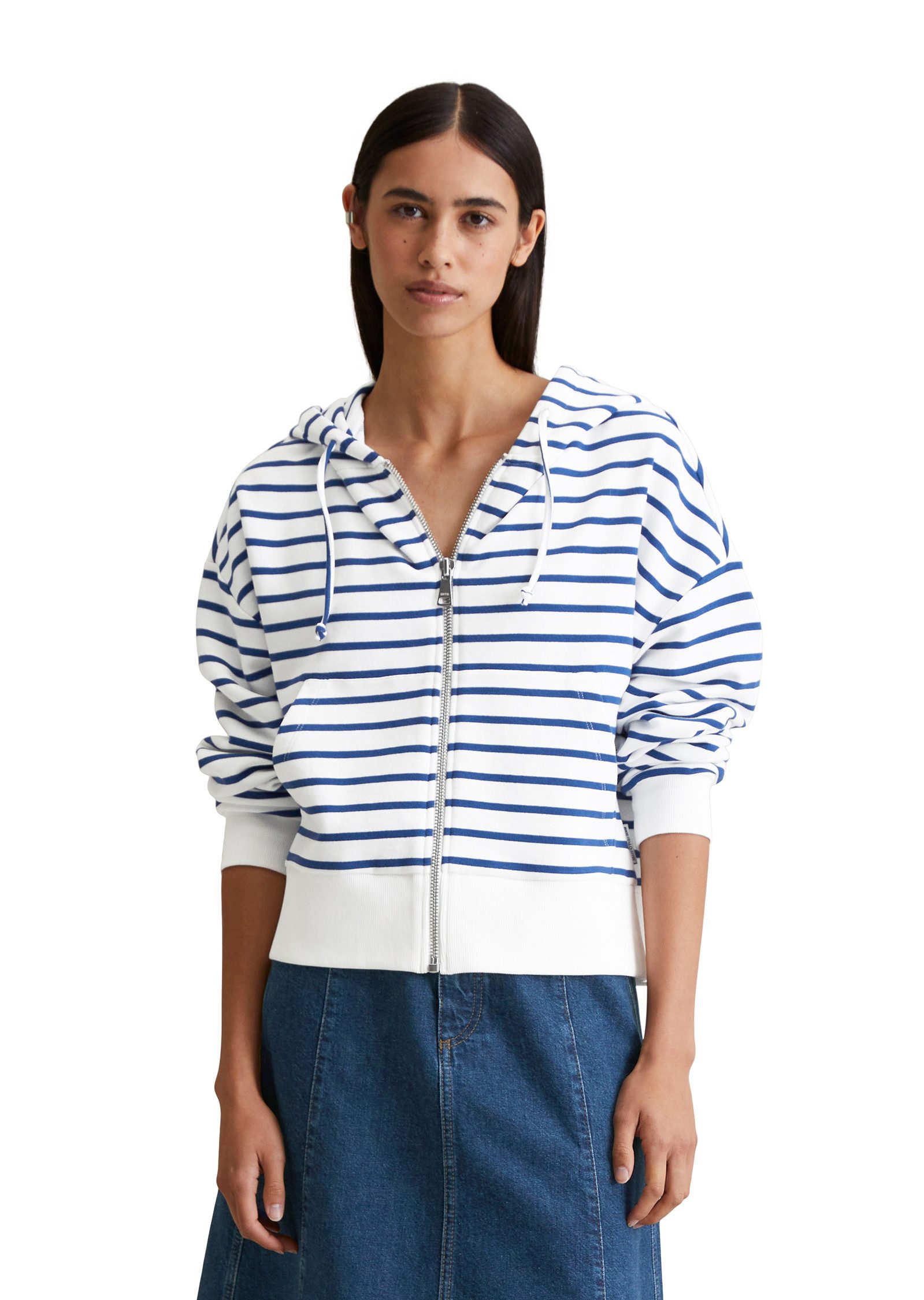 Marc O'Polo DENIM Kapuzensweatjacke geringelt, relaxed fit, breite Bündchen günstig online kaufen