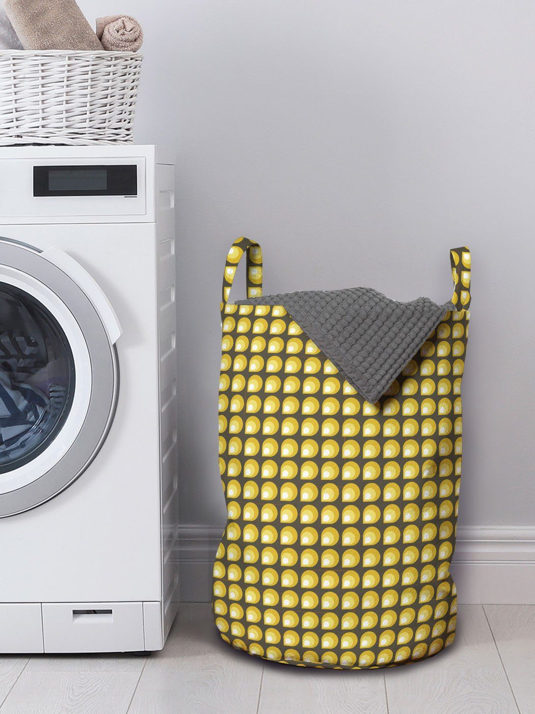 Wäschekorb Retro mit Waschsalons, Kunst Mini-Tropfen-Shapes Abstrakte für Abakuhaus Kordelzugverschluss Wäschesäckchen Griffen