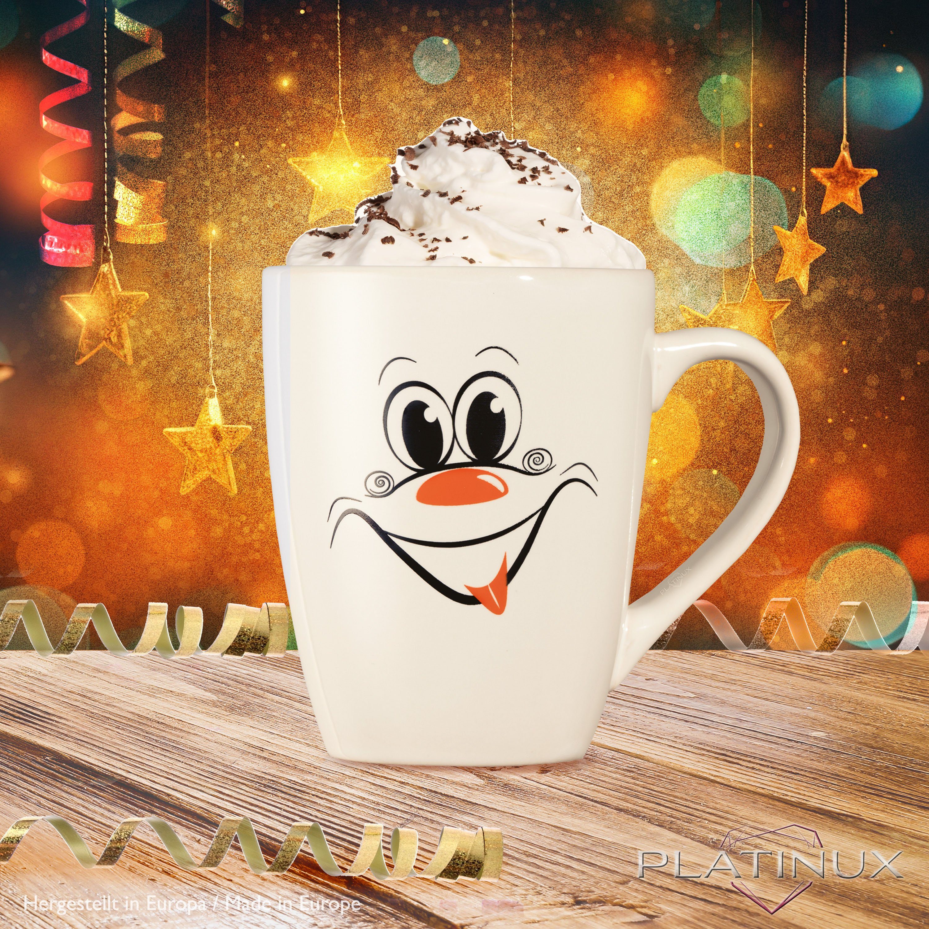 Karneval Motiv Keramik, mit Orange, lustigem Kaffeebecher Teetasse 300ml) (max. 250ml Kaffeetasse Teebecher PLATINUX Tasse lachendem