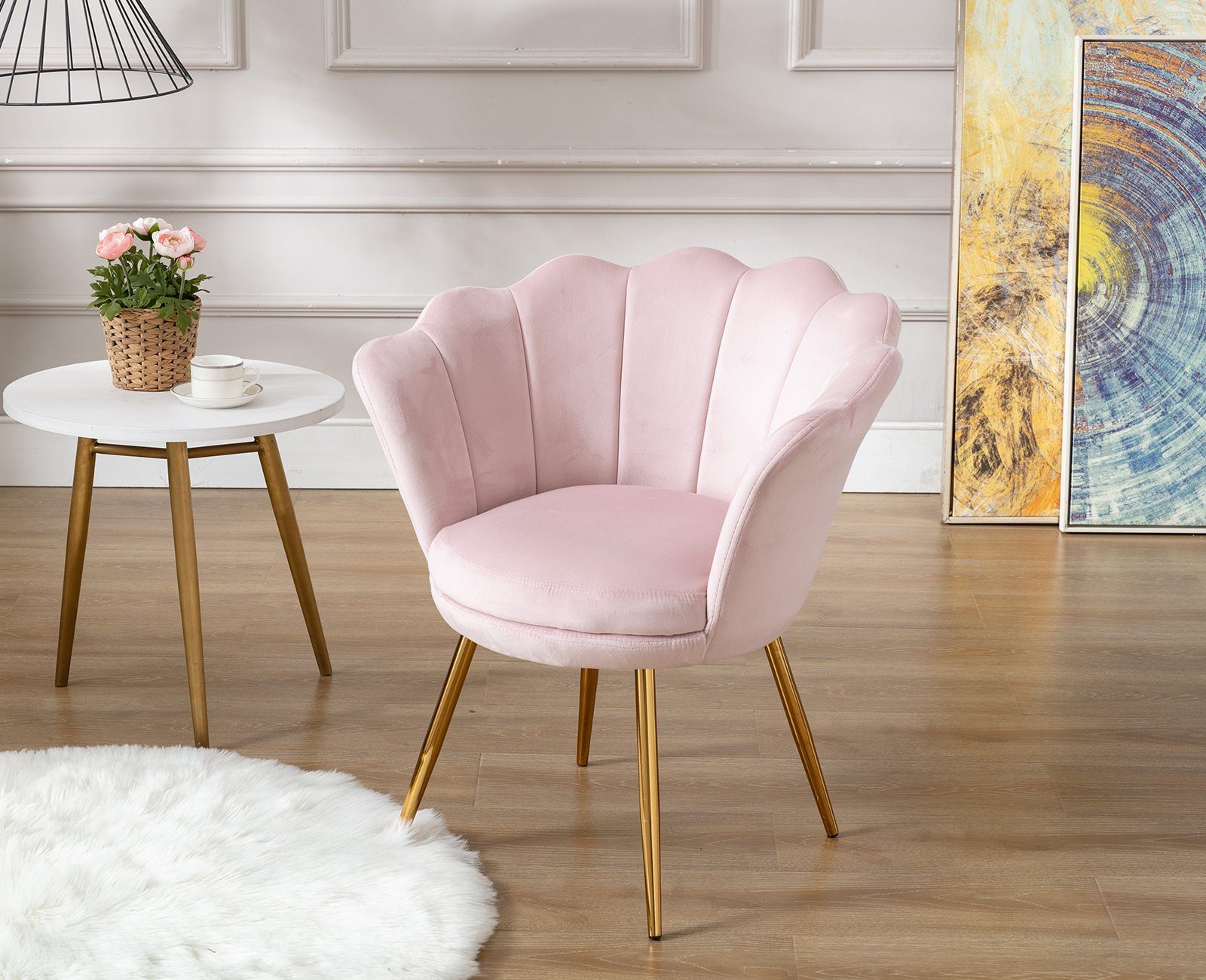 WAHSON Armlehnstuhl Sessel CHAIRS Samt Hell Pink Loungesessel Weicher OFFICE