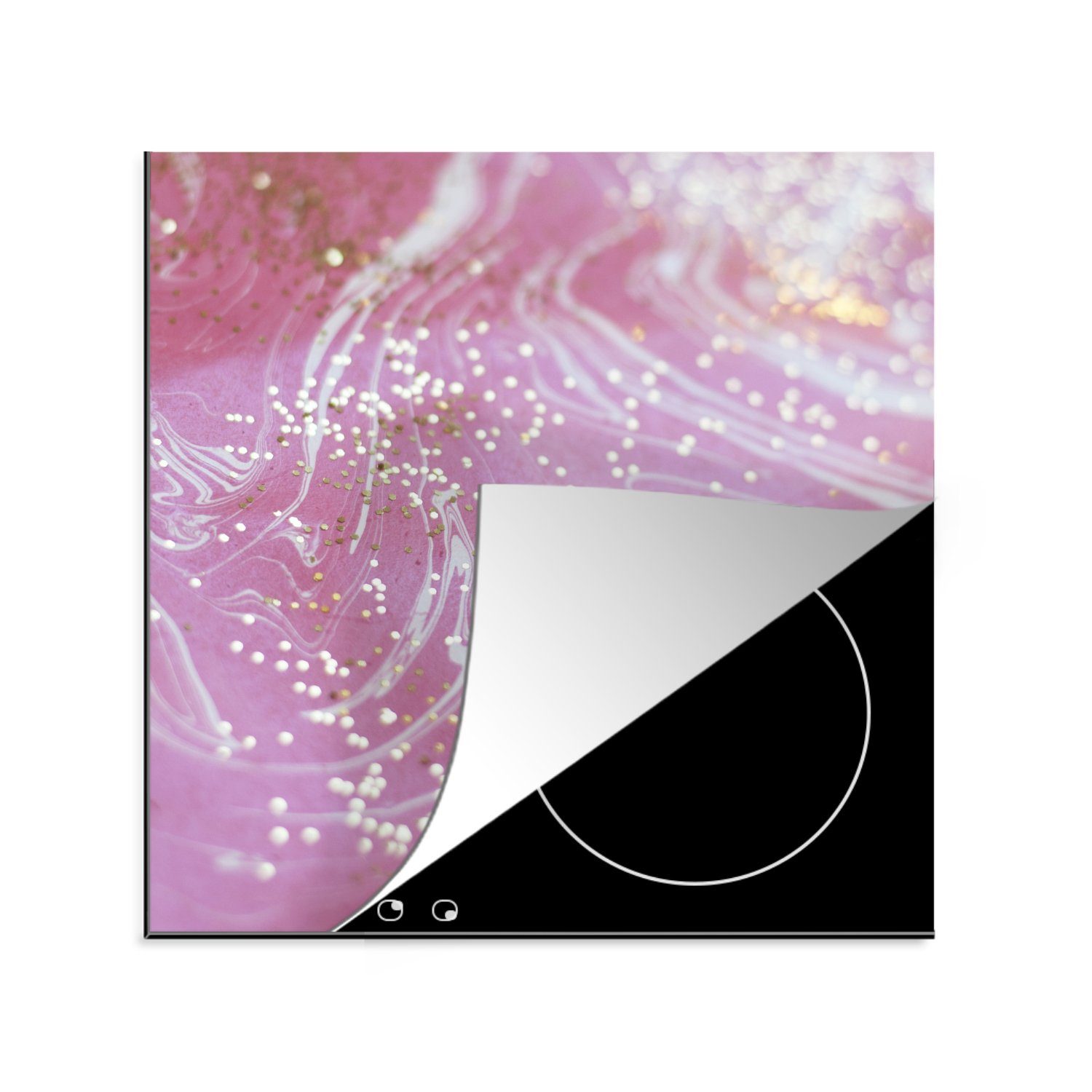 MuchoWow Herdblende-/Abdeckplatte Marmor - Gold - Weiß - Rosa, Vinyl, (1 tlg), 78x78 cm, Ceranfeldabdeckung, Arbeitsplatte für küche