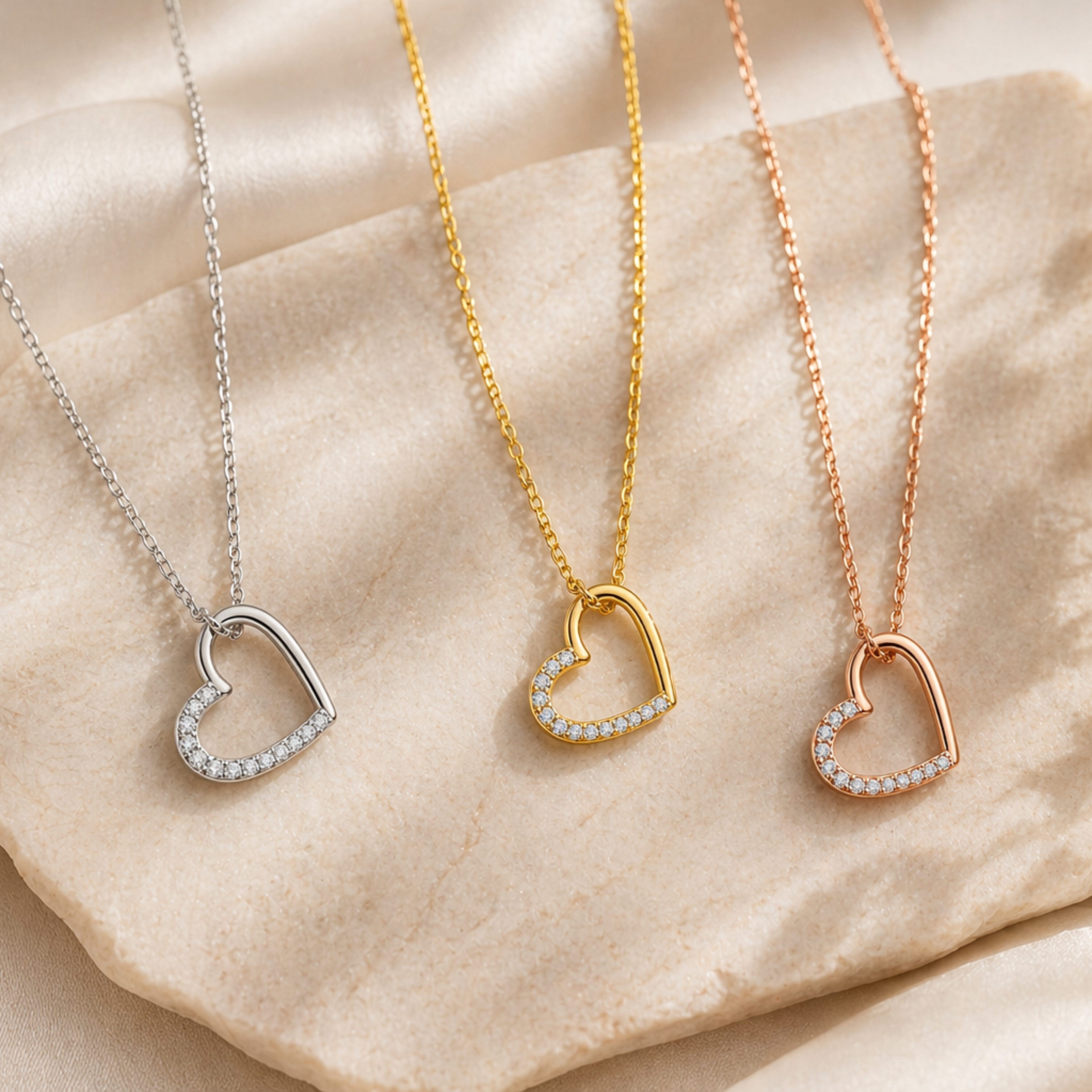 Felino Herzkette Halskette Herz Diamanten Schmuck Damen Frauen 925 Silber Gold Rose (1-tlg), Verstellbare Halskette mit Herz Anhänger