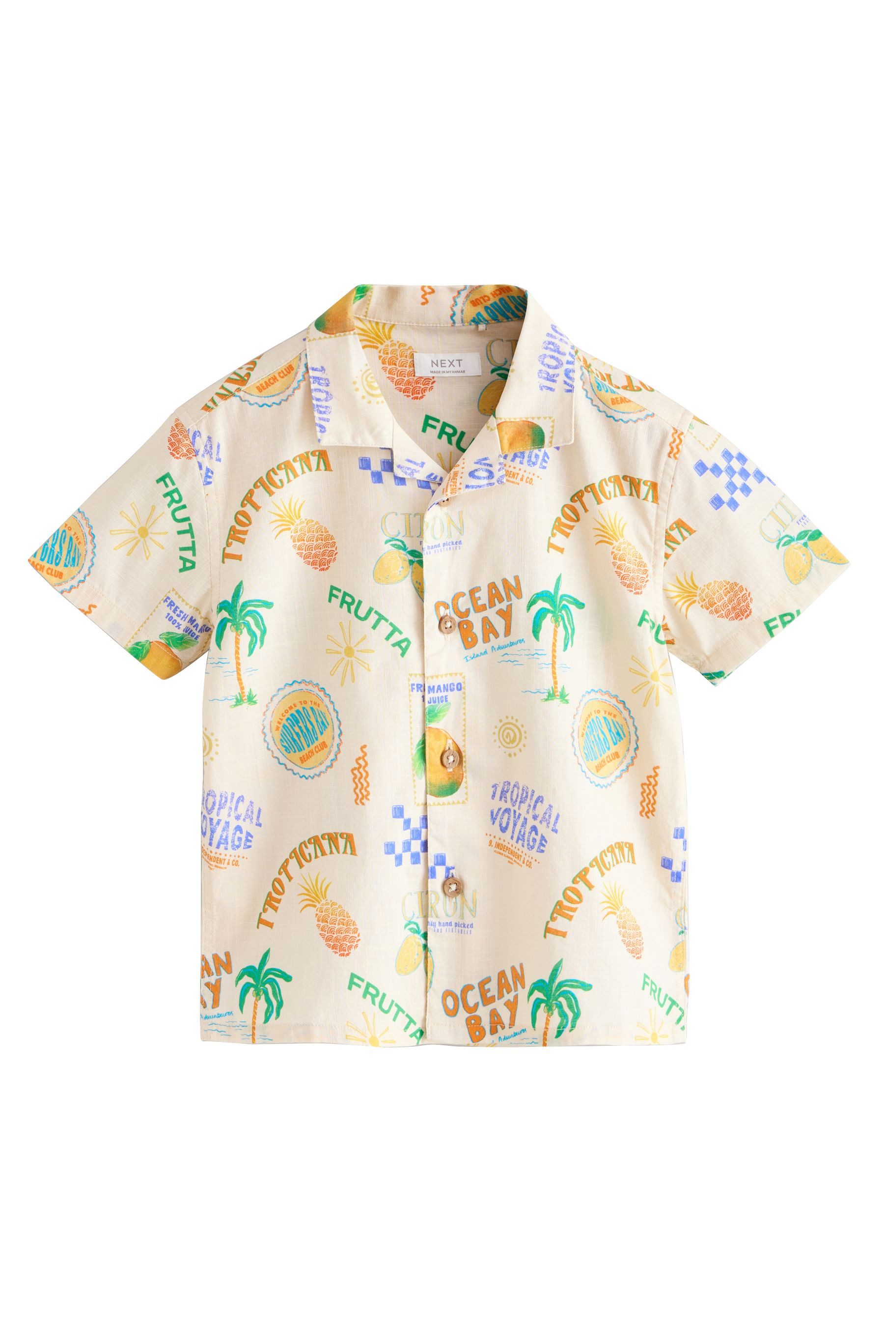 Next Kurzarmhemd Kurzärmeliges Hemd mit Print und Reverskragen (1-tlg)