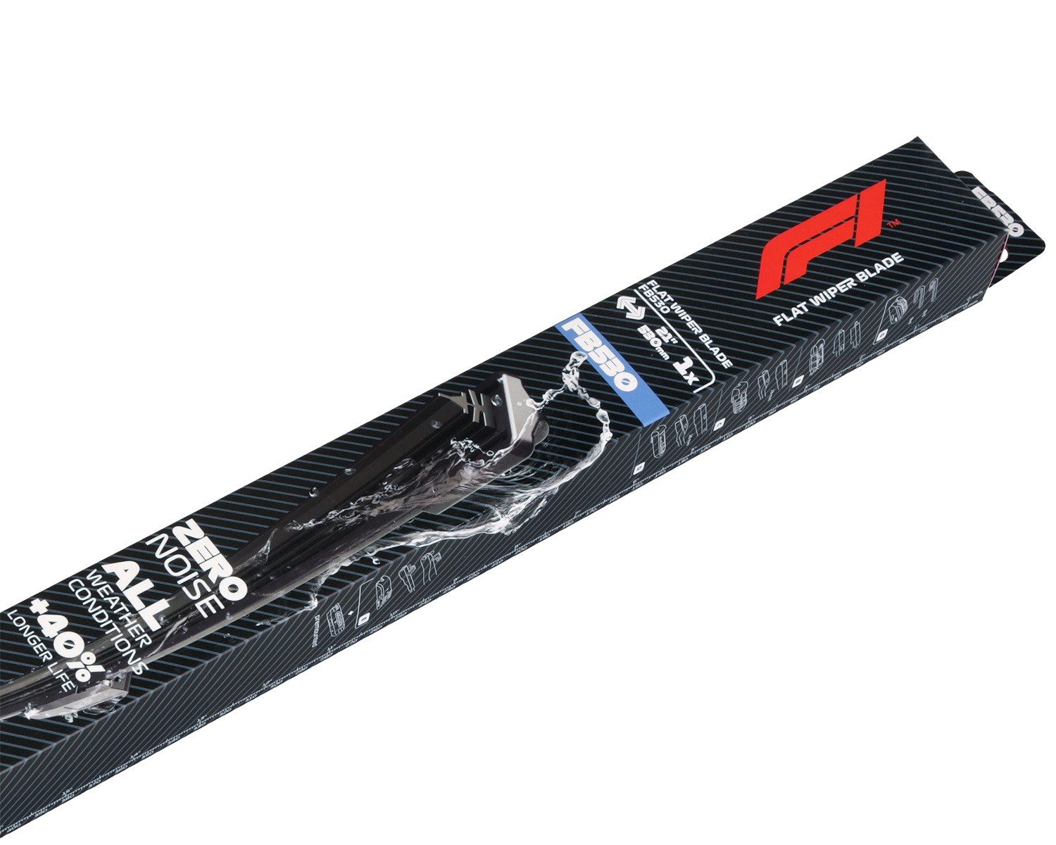 Formula 1 Scheibenwischblätter F1 FB530 Wischerblatt 530mm Scheibenwischer, vorne, (Packung), 21" Flachbalkenwischer Spoiler Multi Adapter-System Fahrer Beifahrer