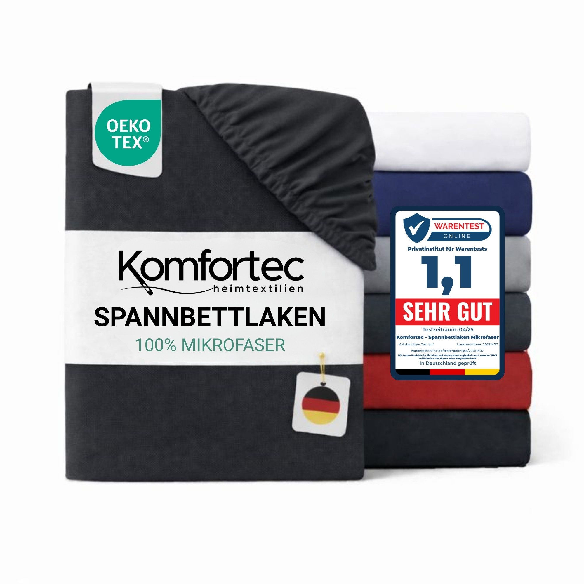 Komfortec Spannbettlaken Boxspringbett bis 15cm - 30cm Matratzenhöhe, Mikrofaser, Gummizug: Rundum, (1 Stück), 90x200 cm, Anthrazit Grau