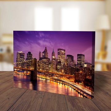 wandmotiv24 Leinwandbild New York bei Nacht, Städte (1 St), Wandbild, Wanddeko, Leinwandbilder in versch. Größen