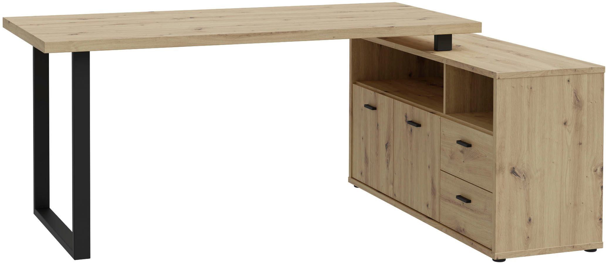 FORTE Eckschreibtisch Goldsboro, mit 2 Schubladen & Türen, Metallkufe & -gr günstig online kaufen