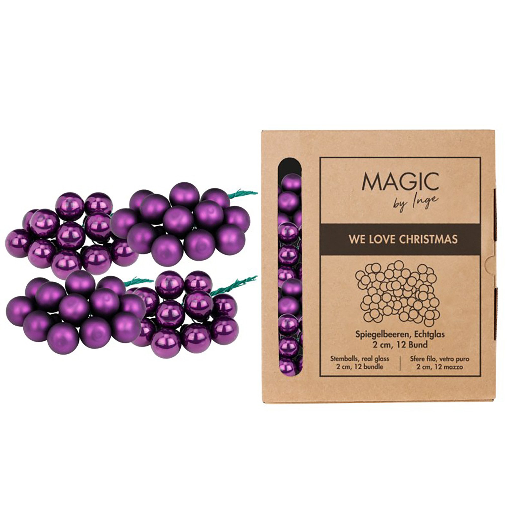 MAGIC by Inge Christbaumschmuck, Weihnachtskugeln am Draht 2cm Glas 144 Stück - Purple Symphony