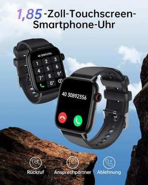 LLKBOHA Herren's IP68 Wasserdicht Telefonfunktion Fitness-Tracker Smartwatch (1,85 Zoll, Android/iOS), mit Message Reminder, Herzfrequenzmonitor Schlafmonitor Schrittzähler