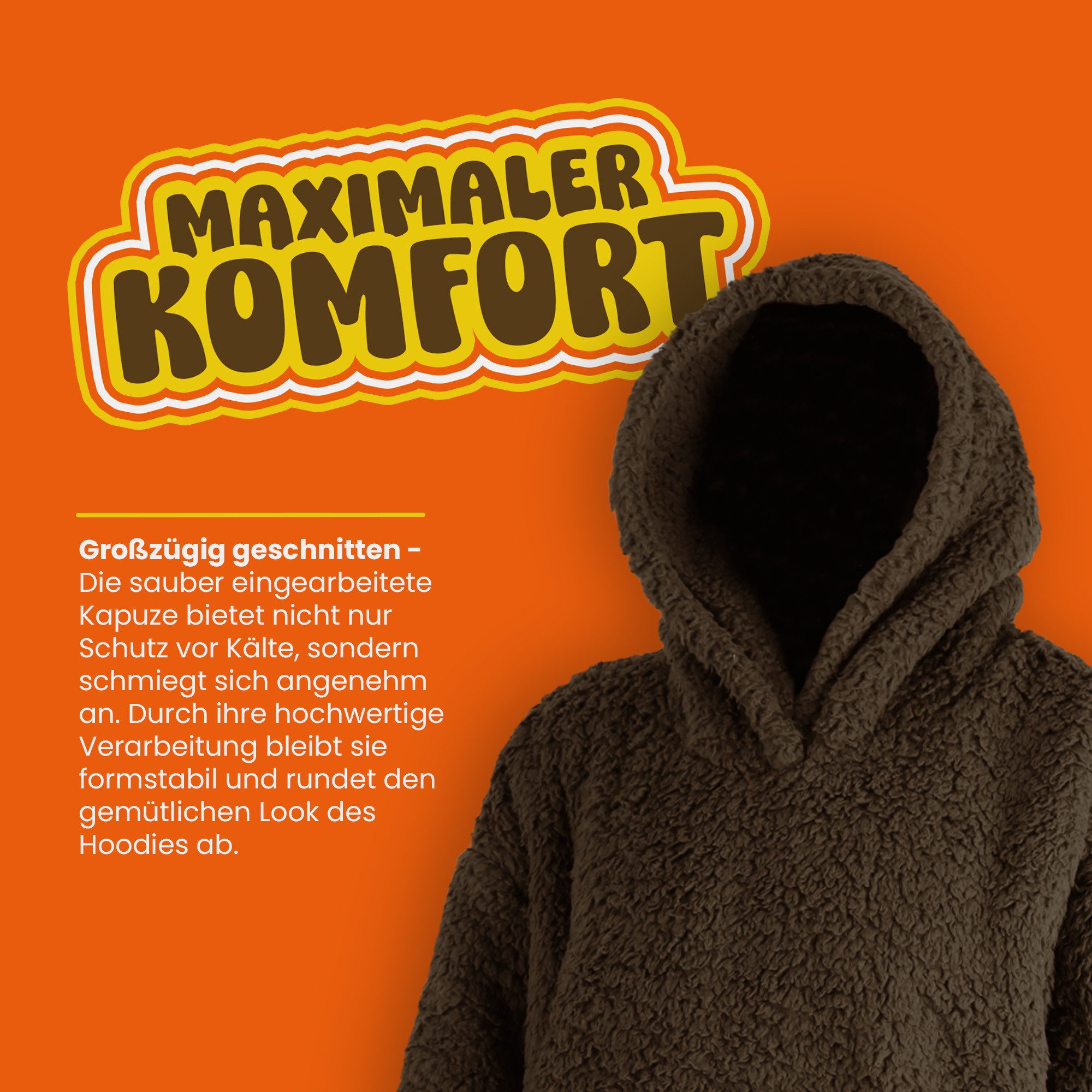 hemmy Fashion Hoodie Kuschelhoodie Oversize Sherpa Fleece Kuscheldecke mit Ärmel / Kapuze, One Size