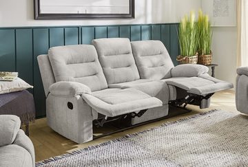 luma-home 3-Sitzer 15503, Sofa mit halbautomatischer Relaxfunktion 220 cm breit, Federkern, Wellenunterfederung, Bezug Chenille, Grau