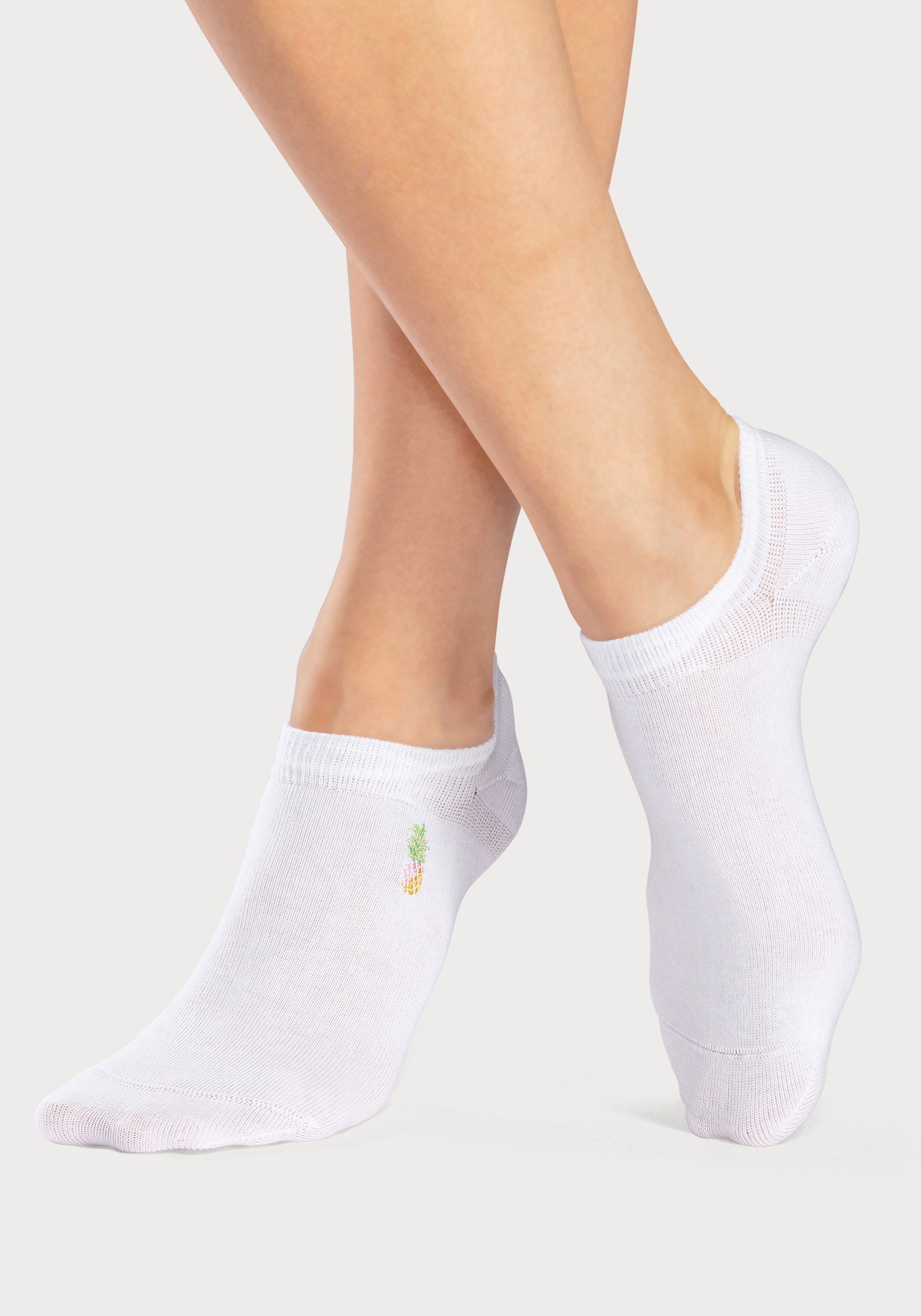 H.I.S Sneakersocken Damen Sneaker Socken bestickte Sommerliche Baumwollsocken (Packung, 5-Paar) mit Motivstickerei