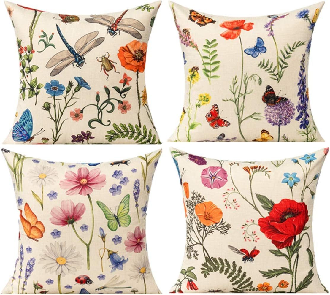 Diwzbyn Kissenbezug 4-teiliges Kissenbezug-Set mit Blumenmuster, (4 Stück), Outdoor-Kissenbezüge, dekorative Zierkissenbezüge