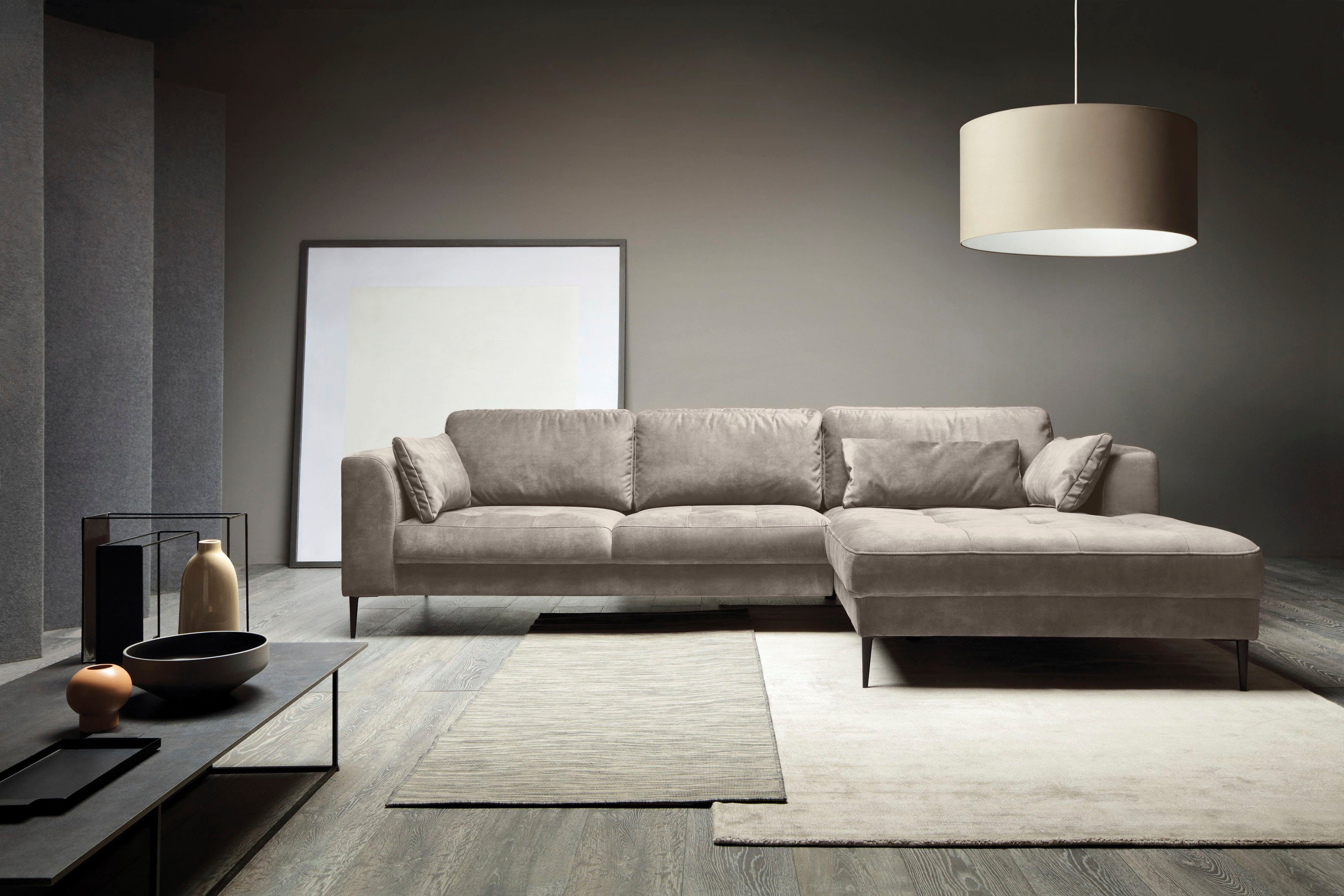 TRENDMANUFAKTUR Ecksofa Luzi, wahlweise mit Schlaffunktion & Bettkasten., L-Form, Designsofa mit tollem Sitzkomfort, Metallfüße schwarz, Breite 280 cm
