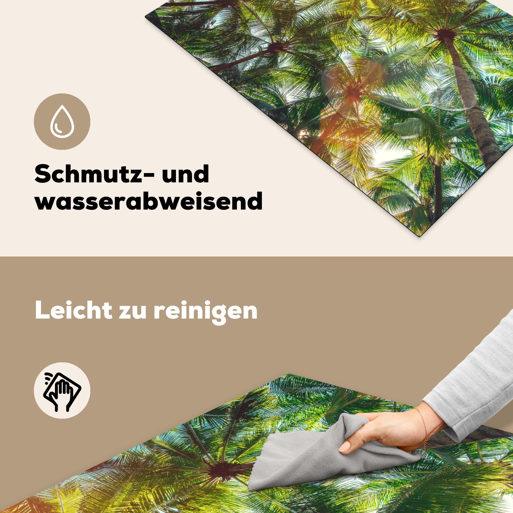 MuchoWow Herdblende-/Abdeckplatte Wald für küche, 81x52 cm, Ceranfeldabdeckung Schutz (1 von Vinyl, tlg), Induktionskochfeld die Ein Palmen