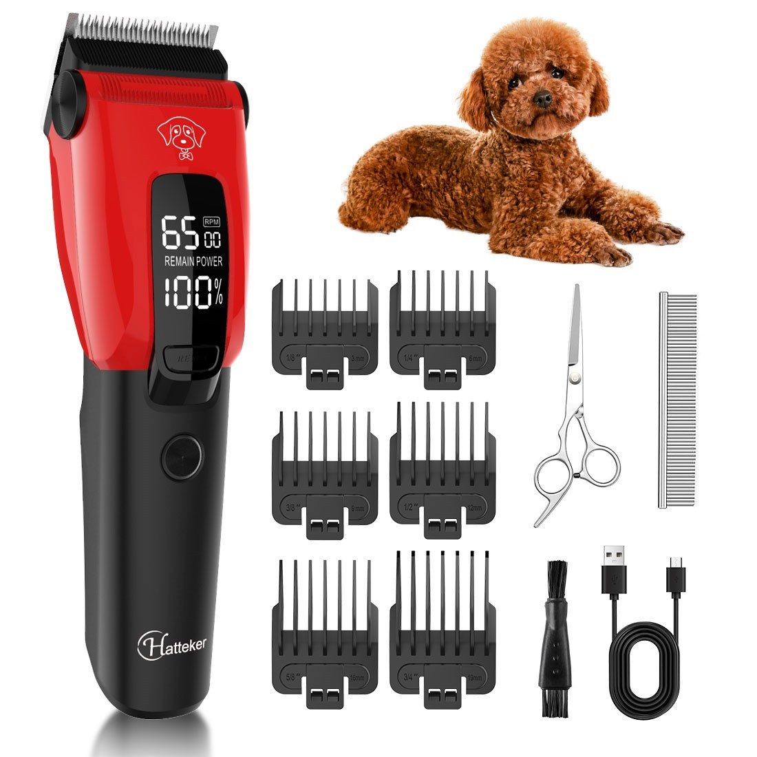 Scttomon Hundeschermaschine HT-612, Tierhaarschneidemaschine, 3-stufiges geräuscharmes Hundefrisierset mit Schere