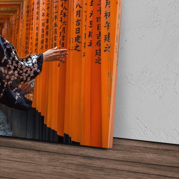Sinus Art Leinwandbild 120x80cm Wandbild auf Leinwand Japan Schrein Tempel Rot Geisha Kimono, (1 St)