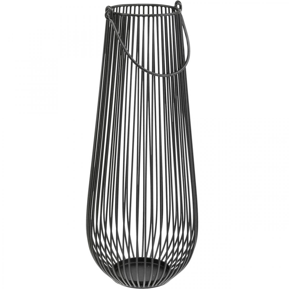 Viana Windlicht Eleganter Kerzenhalter Schwarz Metall Laterne mit Henkel Deko