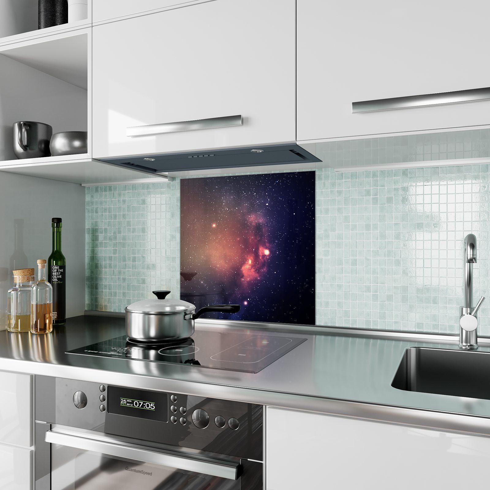 Primedeco Küchenrückwand Küchenrückwand Spritzschutz Motiv mit Glas Weltraum