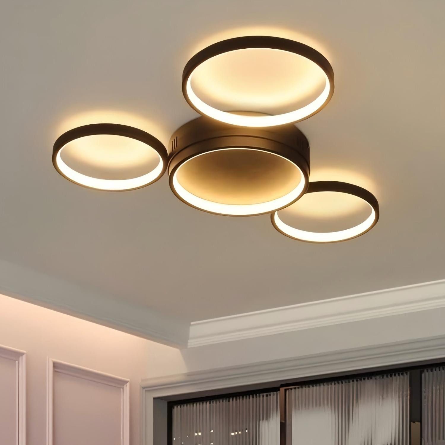 ZMH LED Deckenleuchte Wohnzimmer Deckenlampe - Schwarz Warmweiß Küchenlampen 29W, LED fest integriert, 3000k, mit 4 Ringe Design Wohnzimmerlampe Deko Schlafzimmerlampe