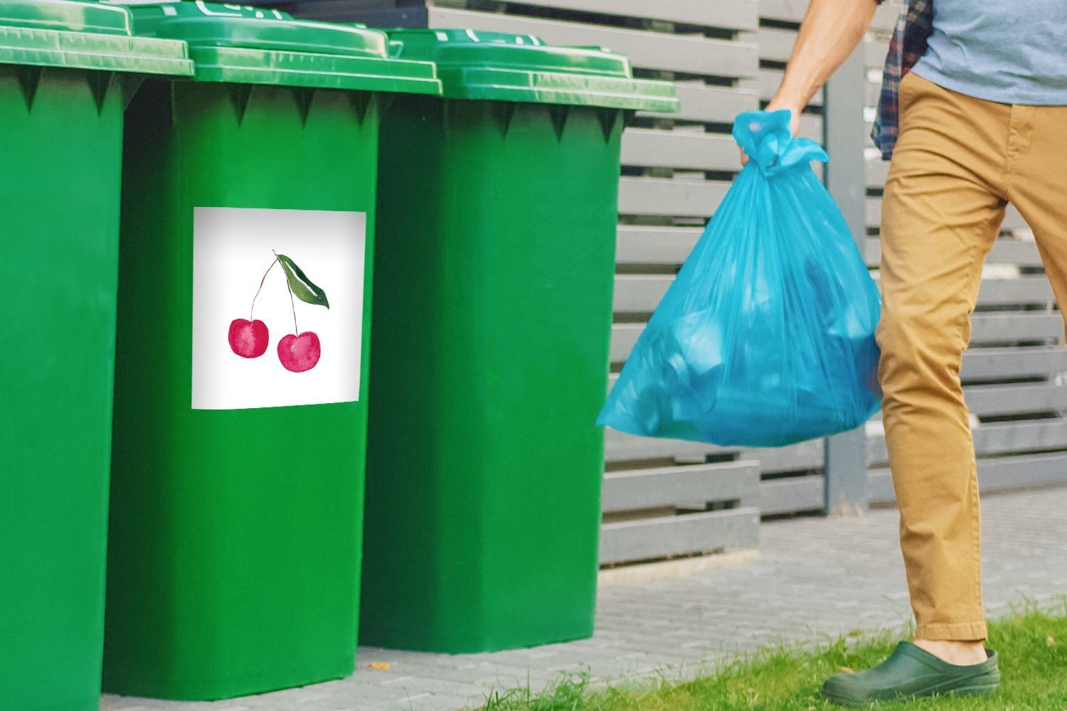 MuchoWow Wandsticker Kirschen St), Mülleimer-aufkleber, - Weiß (1 Abfalbehälter Früchte Rote - Sticker, Container, Mülltonne