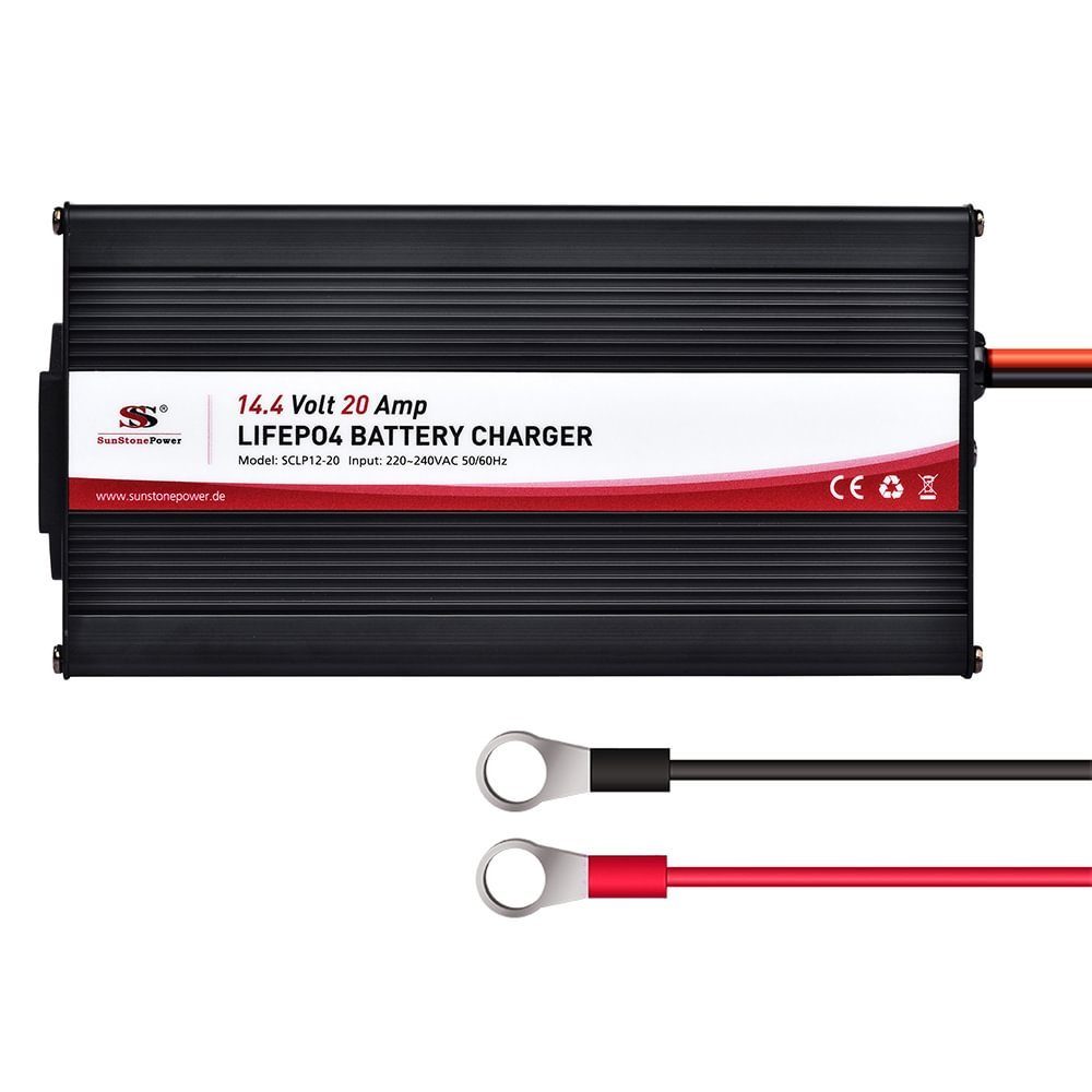 Sunstone Power 14,4V 20A KFZ Batterieladegerät für 12V Auto & Motorrad LiFePO4 Akku Batterie-Ladegerät (20000,00 mA, Min. Anlaufspannung 7,2V)