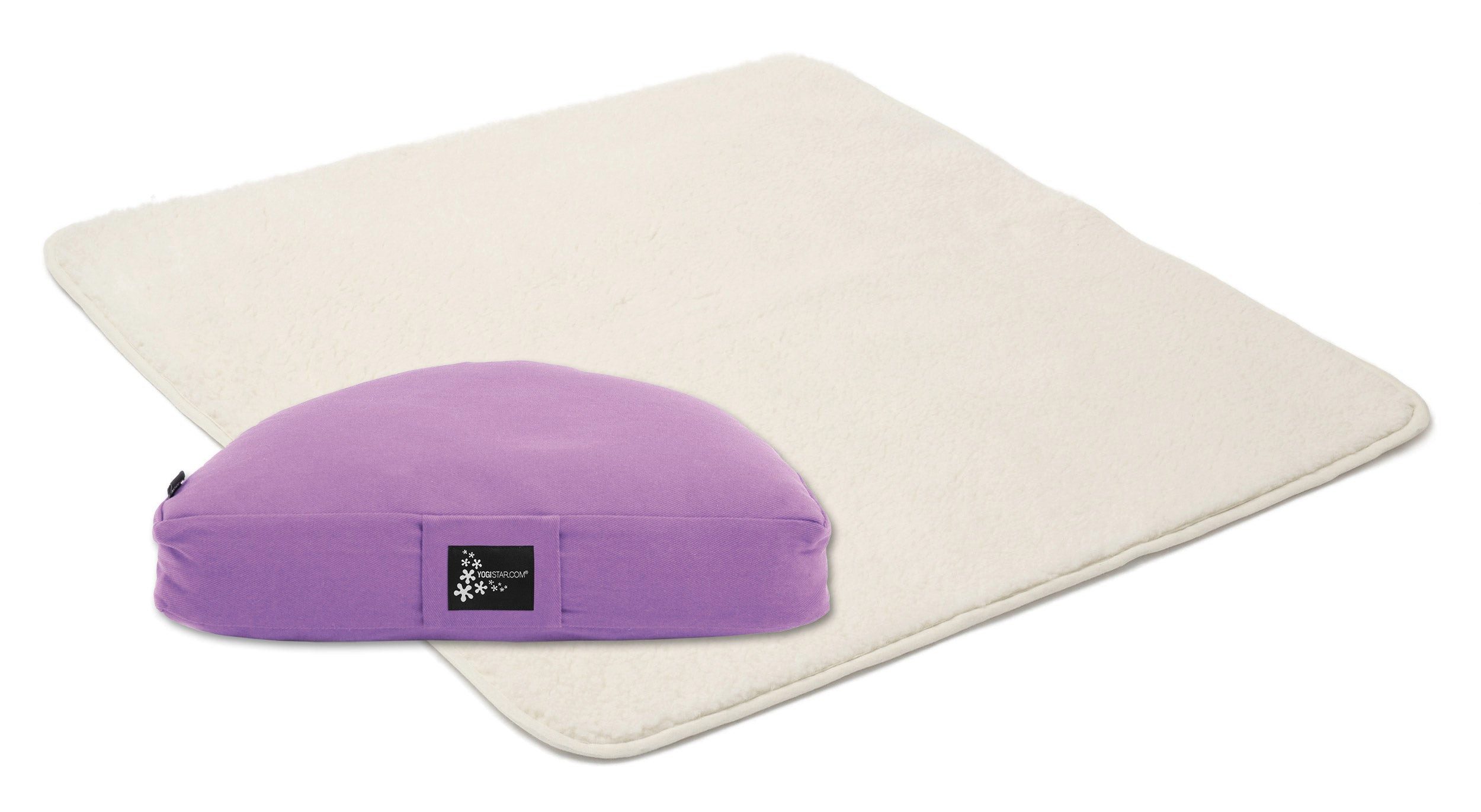 Yogistar Meditationskissen Yoga-Set Calm Edition - Meditation natur 75 x 75 cm, Yoga-Set: Schurwoll-Futon 75x75 cm umsäumt & Halbmond-Kissen