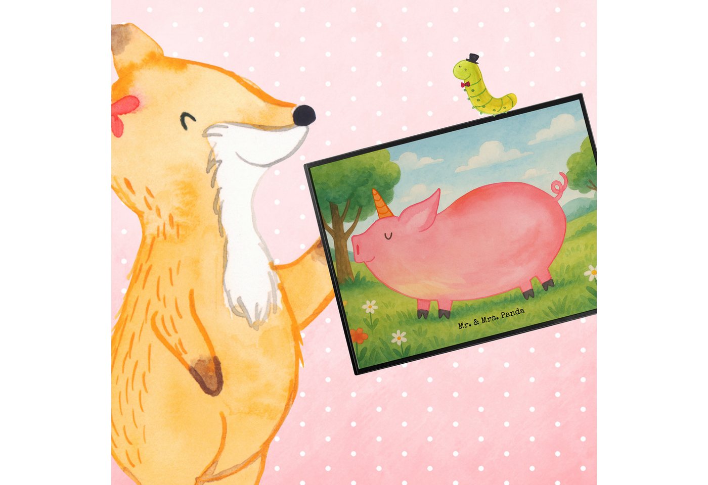 Thumbnail - Mr. & Mrs. Panda Schreibtischunterlage Einhorn Schwein Design - Weiß - Geschenk, Einhörner, Schreibunterlage, (Packung, ...
