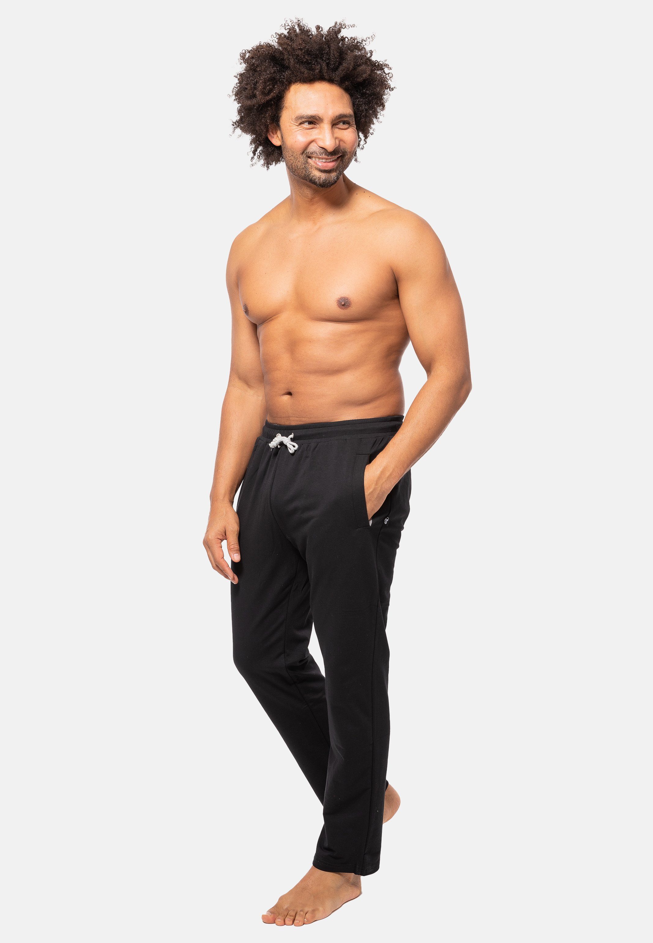 Jogginghose zwei - mit Klima-Komfort Hosentaschen Homewear (1-tlg) Hajo - Lange Schwarz Hose Hose Baumwolle