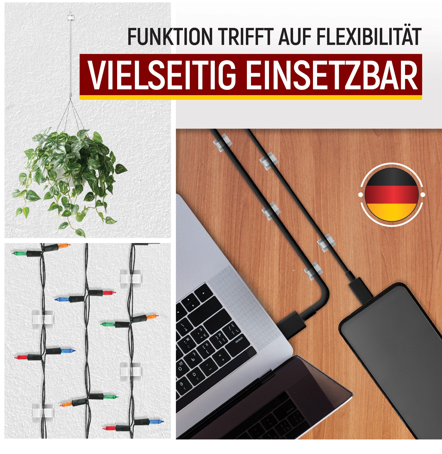 mucHome Kabelführung Kabelhalter selbstklebend 50 Stk transparent 10 Ersatzkleber, Kabelbefestigung für Lichterkette Indoor & Outdoor – Bild 4 von 5