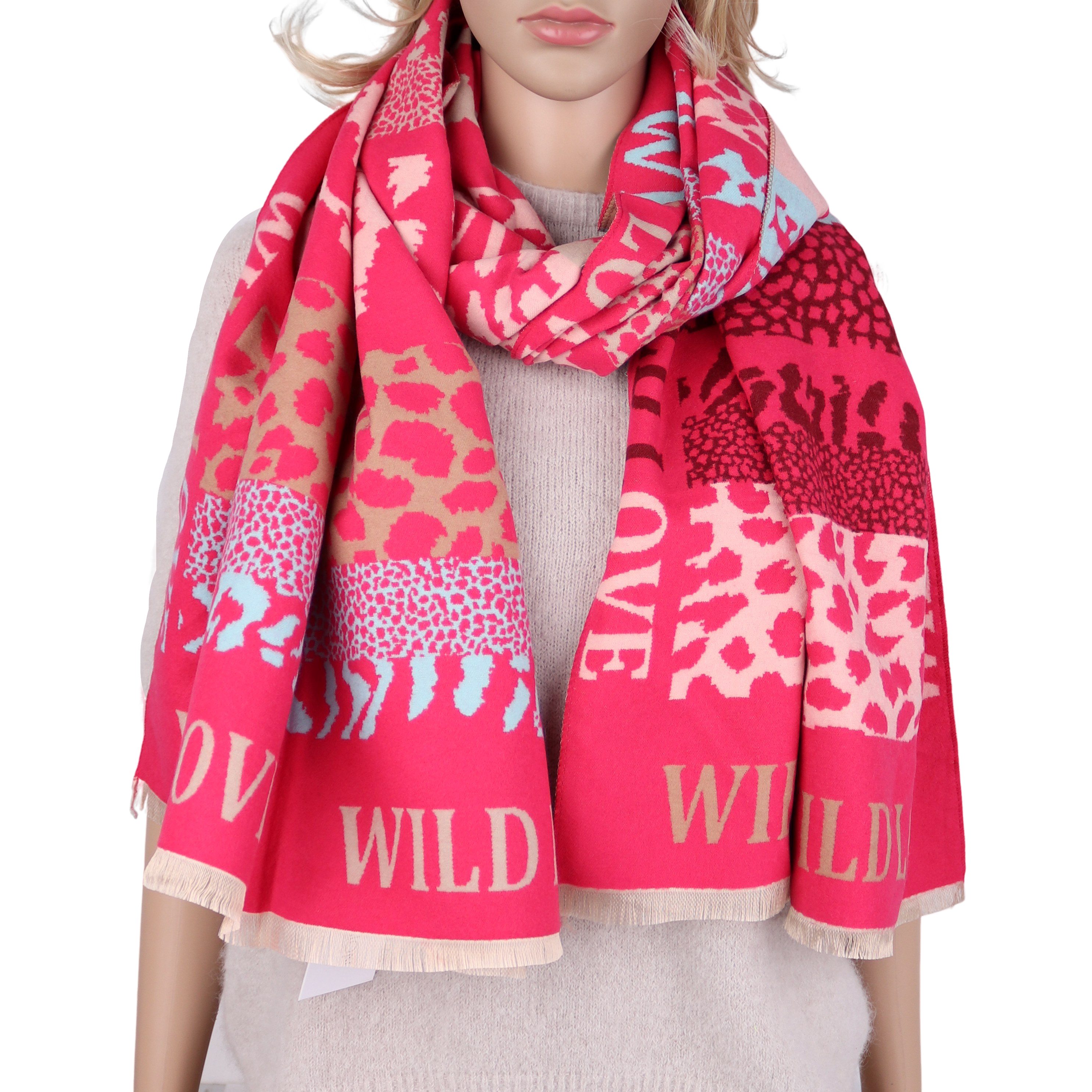 MIRROSI Modeschal weicher und warmer Schal Blumen Pferdemuster, 67x185cm, (Leo Love Muster ; ca. 300 Gramm; Neue Kollektion Herbst/Winter 2025), Damen Halstuch ideal für Herbst und Winter