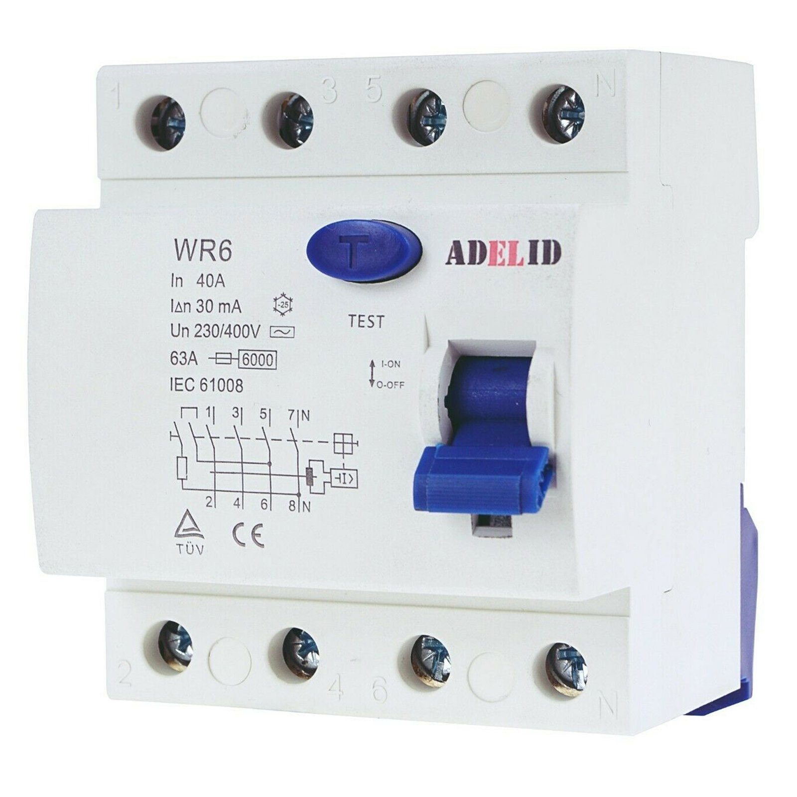 ADELID Schalter, Fehlerstromschutzschalter FI-Schalter RCD 4-polig 40A 30mA