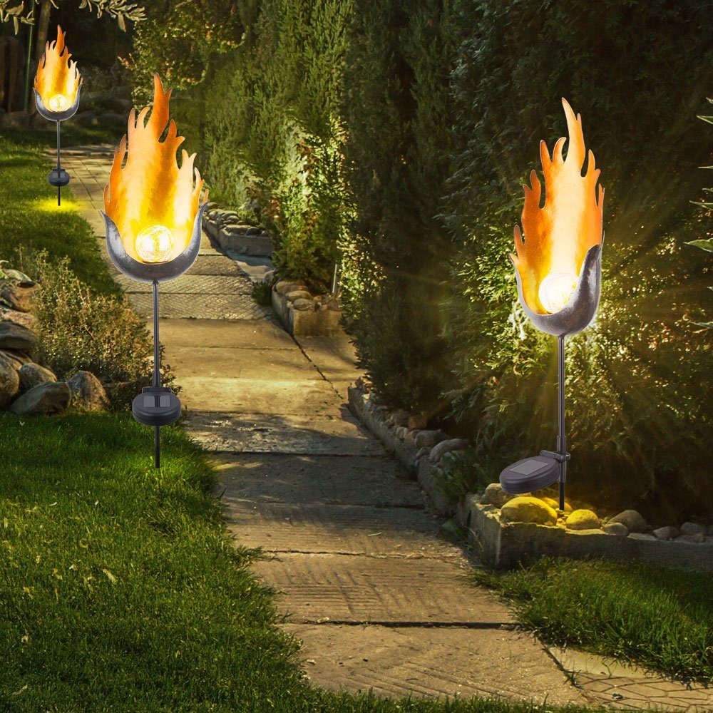 LED Außen Steck Leuchte Garten SOLAR Kugel Feuer Flammen Effekt Deko Hof Lampe 