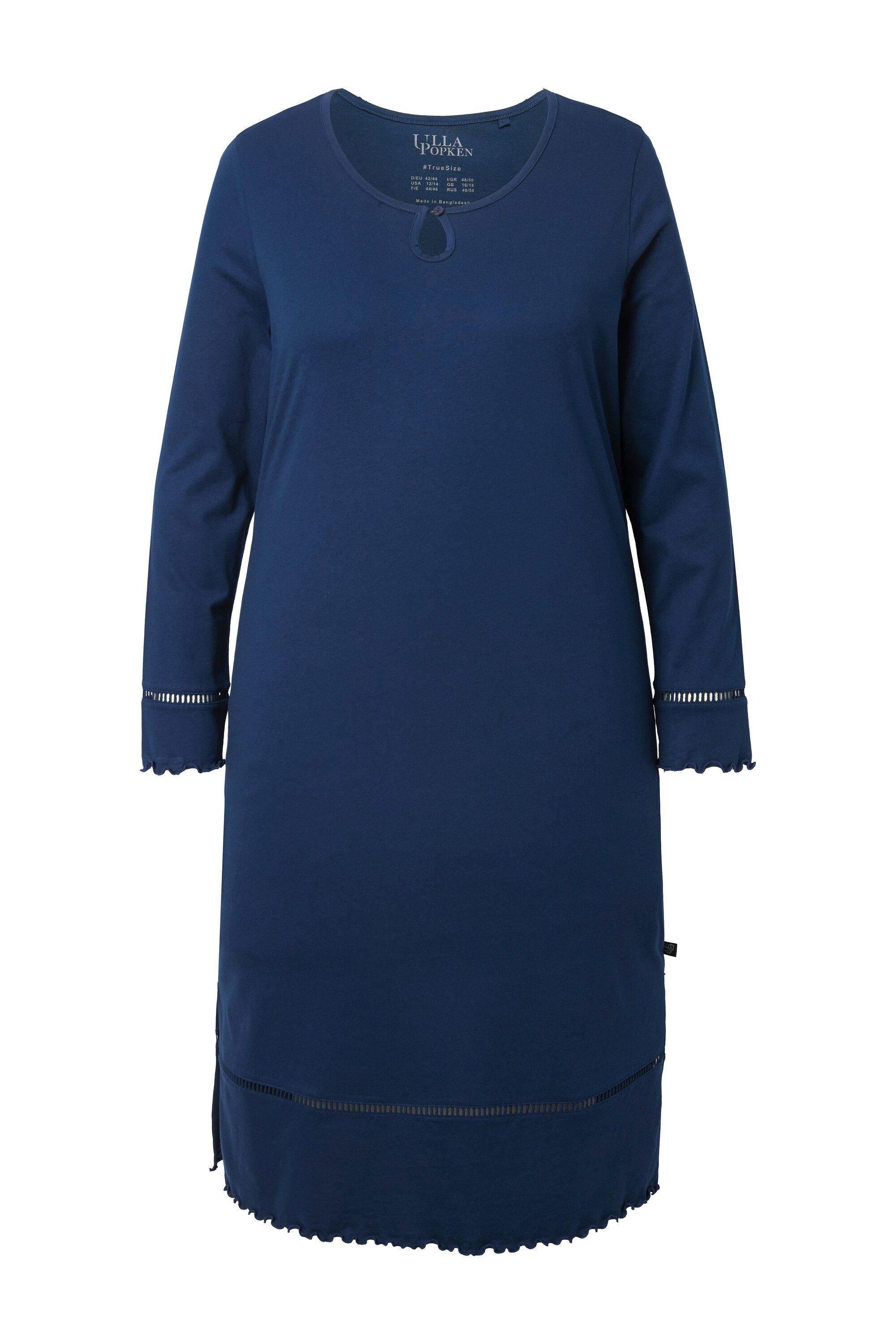 Ulla Popken Nachthemd Nachthemd Hohlsaum Wellenkanten Langarm günstig online kaufen