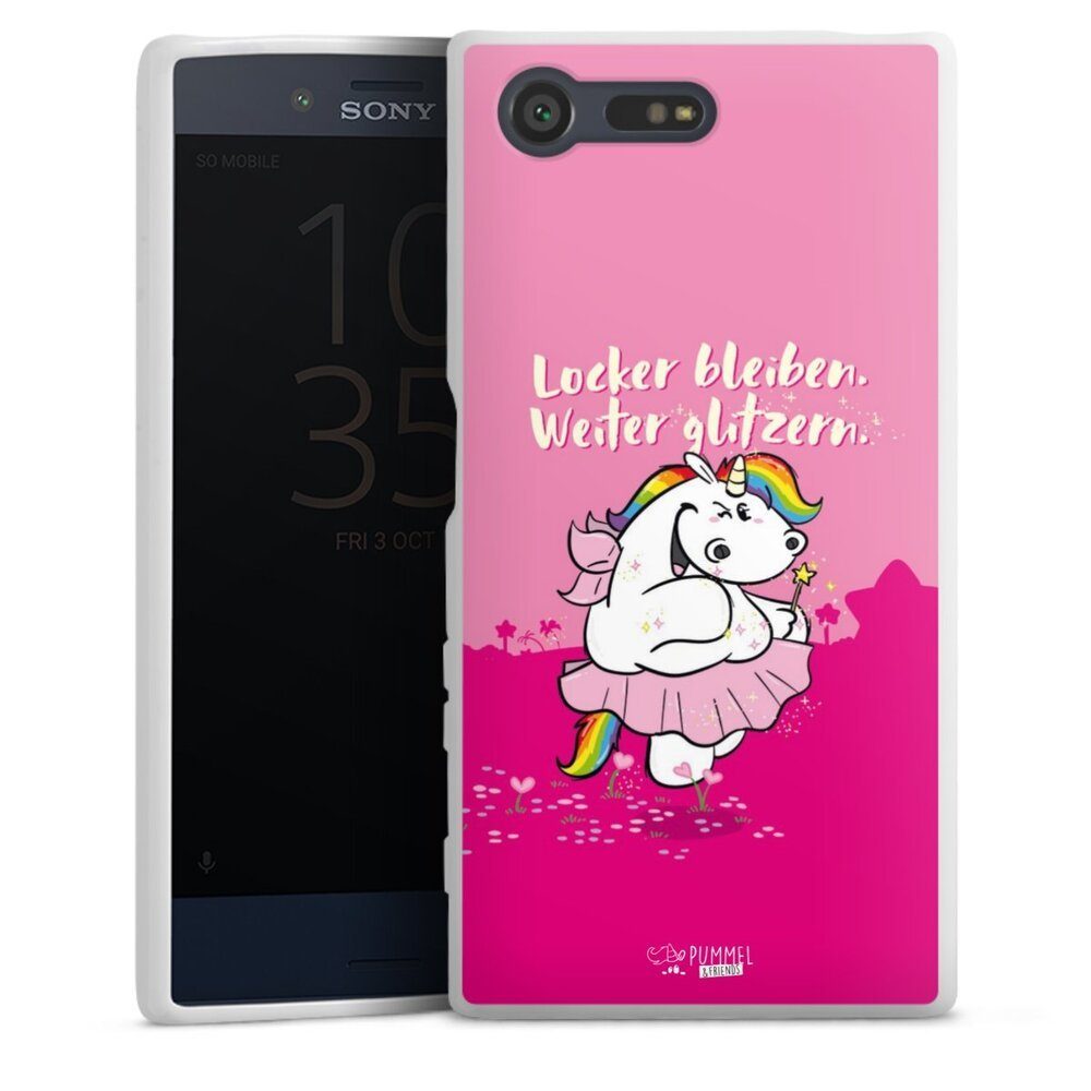 DeinDesign Handyhülle Pummelfee Locker Bleiben Weiter Glitzern, Sony Xperia X Compact Silikon Hülle Bumper Case Handy Schutzhülle