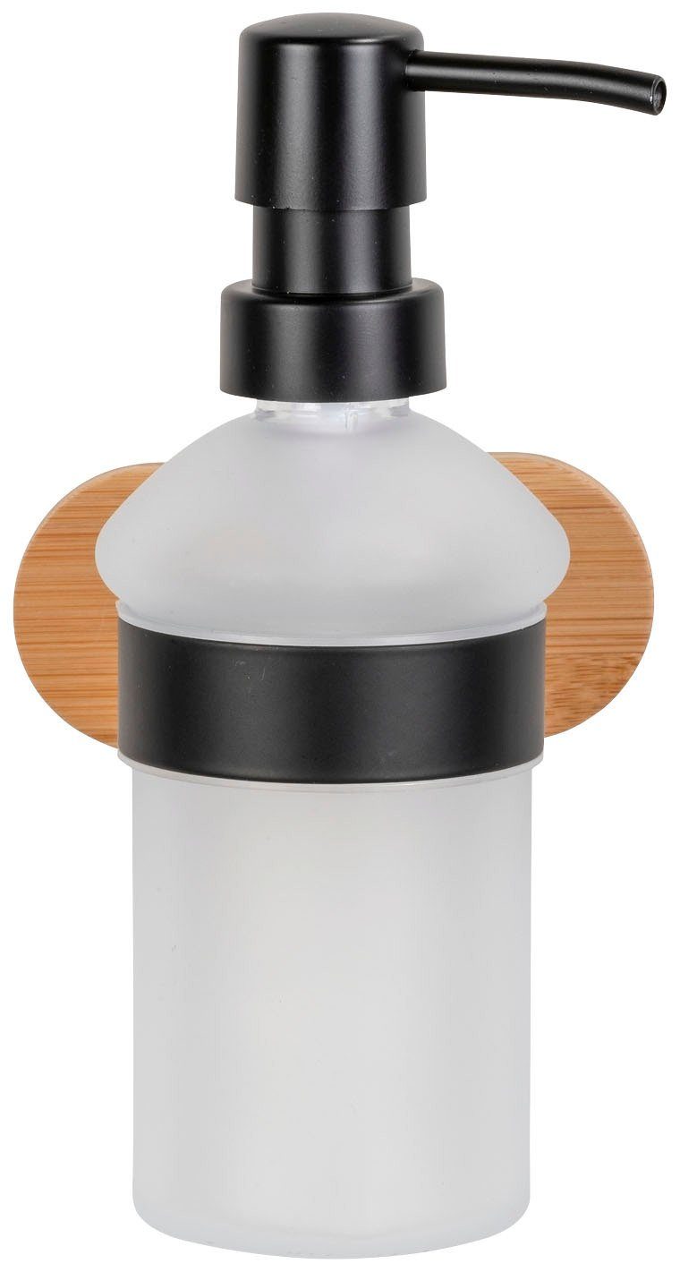 WENKO Seifenspender Orea Bamboo, 300 ml Fassungsvermögen, Halterung aus rostfreiem Edelstahl