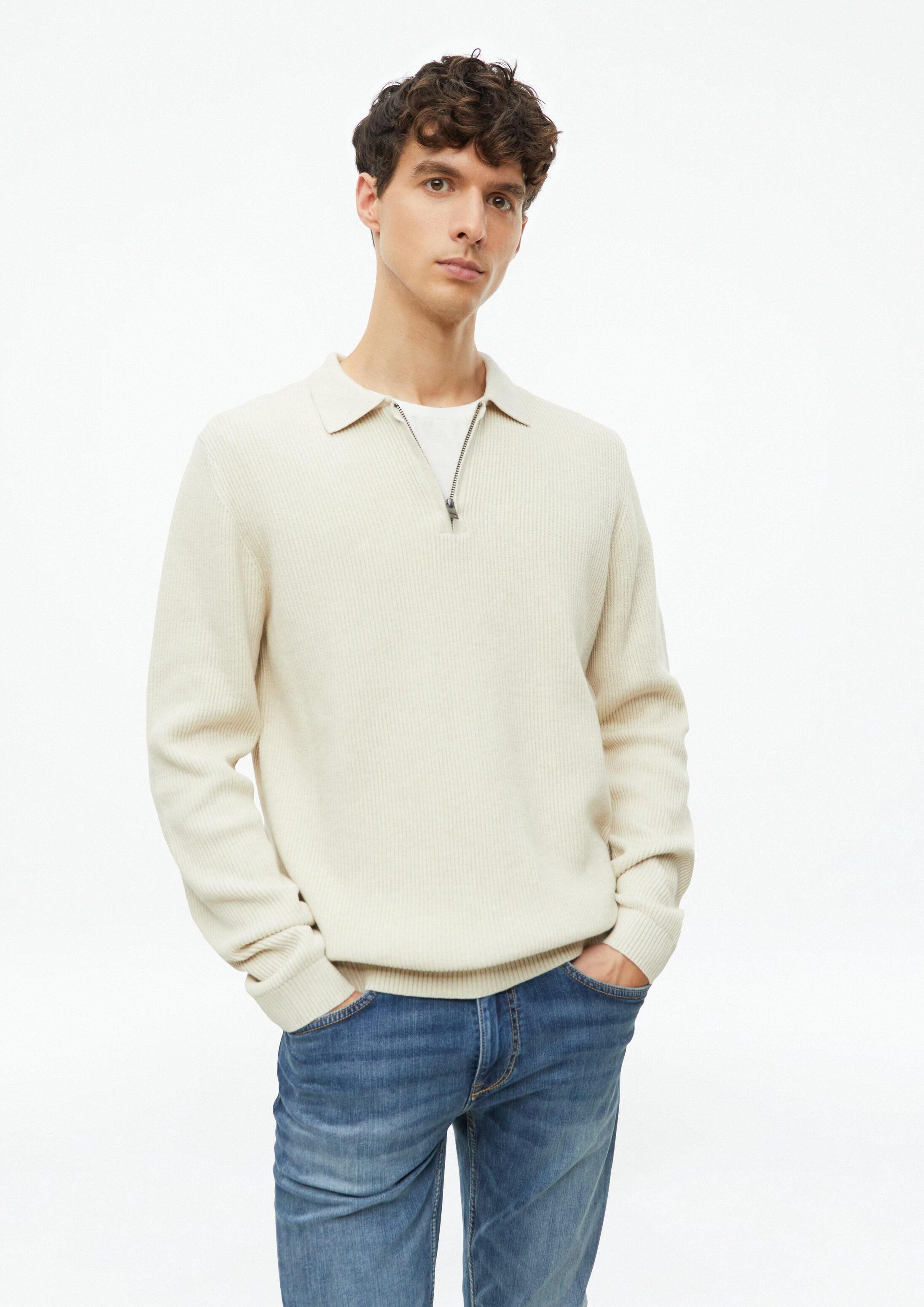 s.Oliver Longpullover Strickpullover Zip-Strickpolo mit Rippstruktur