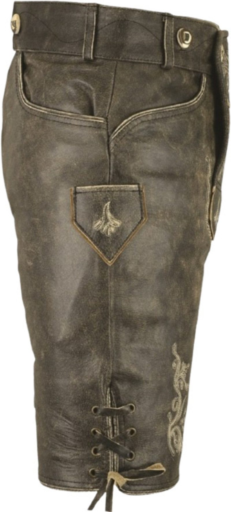Fuente Leather Wears Trachtenlederhose Herren Trachtenlederhose kurz Schwarz – Plattlerhose Antik-Schwarz