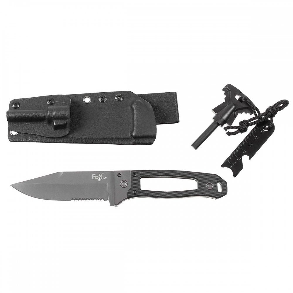 FoxOutdoor Taschenmesser Messer, Scorpion, G10-Griff, schwarz, Kydex-Scheide, (Set), Kydex-Scheide mit Gürtelschlaufe
