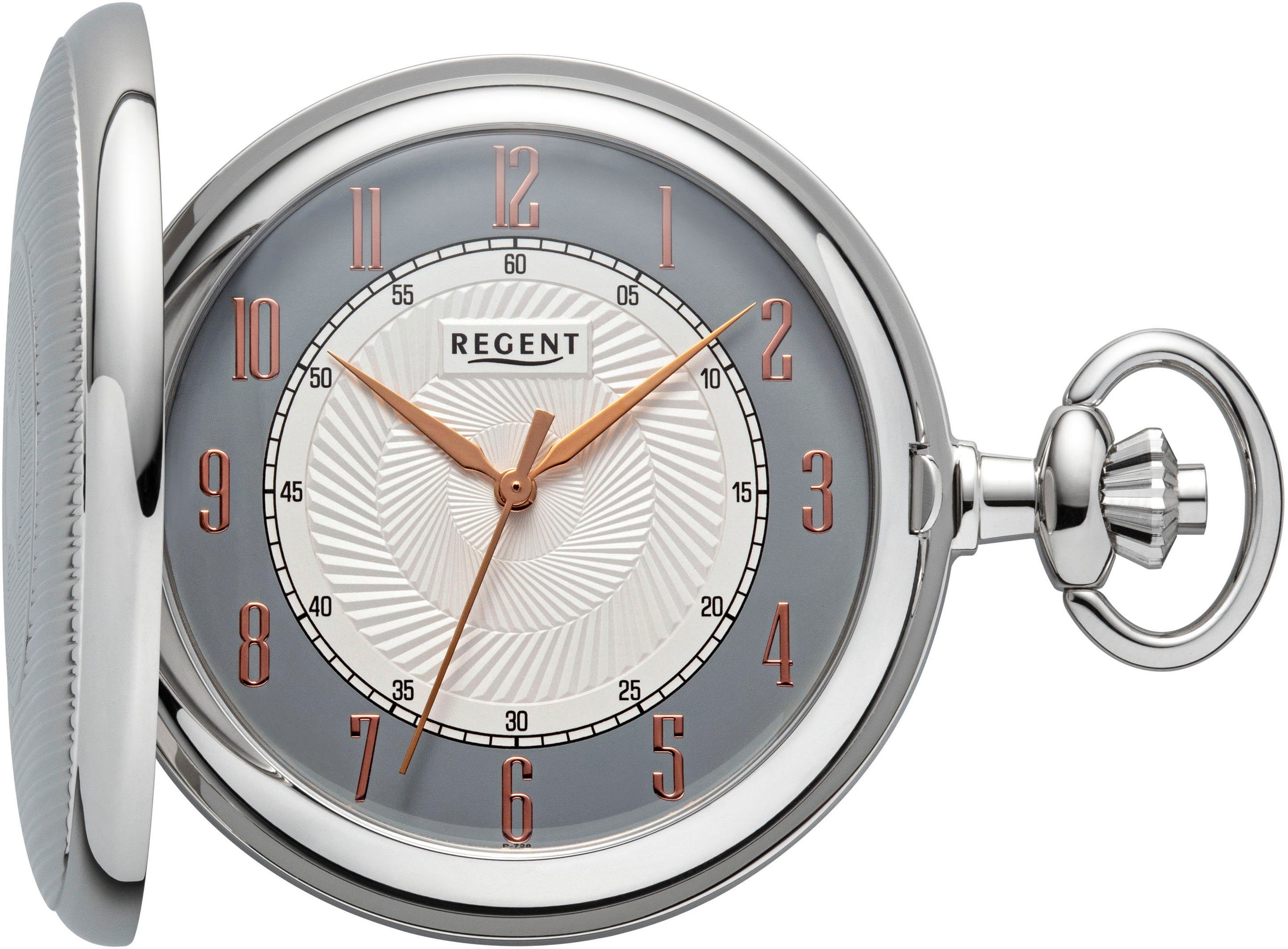 Regent Taschenuhr P729-19477729, (Set, 2-tlg., mit dazu passender Kette), Quarzuhr, Herrenuhr, Acrylglas, Geschenkidee