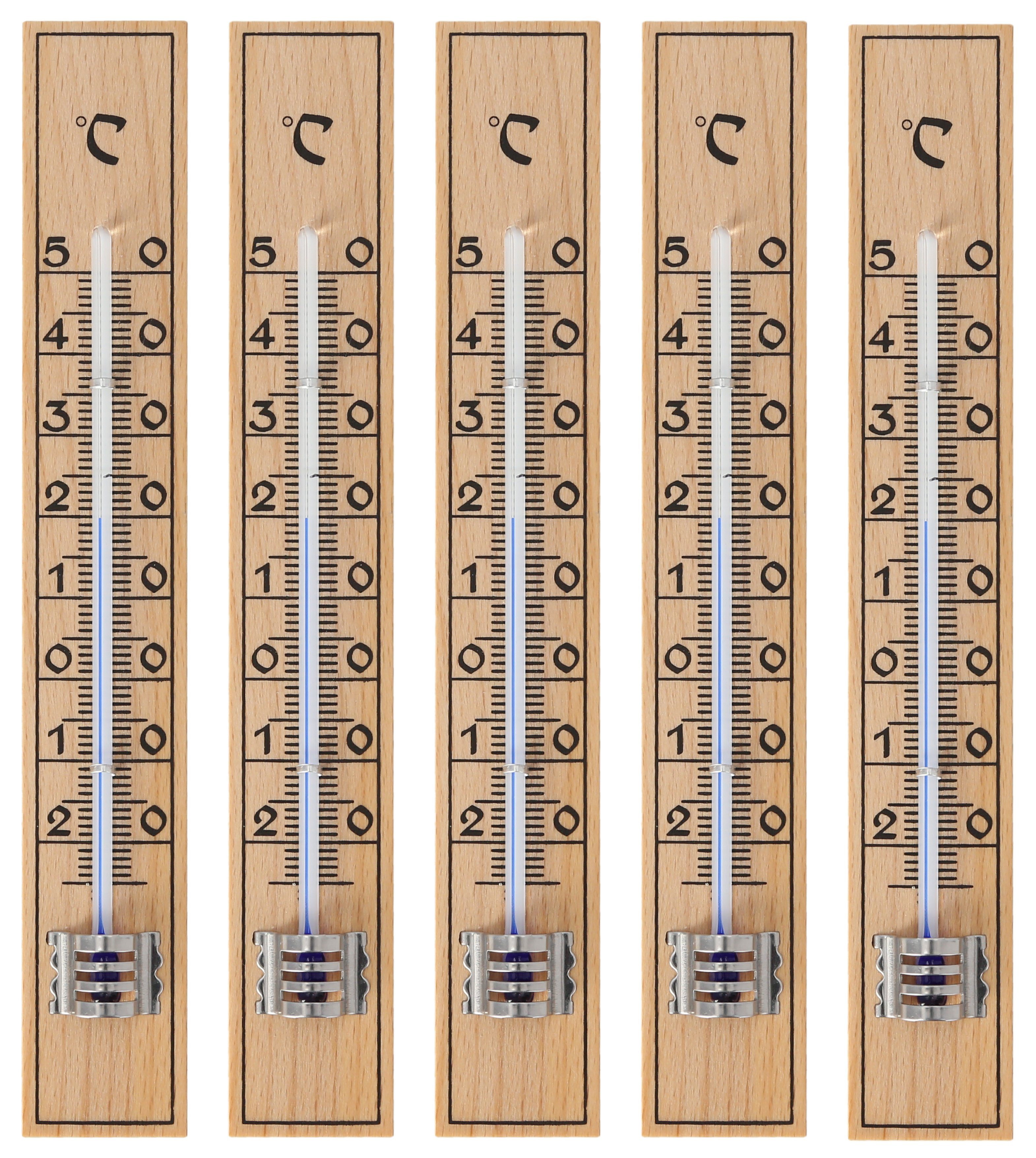 Lantelme Raumthermometer 17cm Innenthermometer Zimmerthermometer, 5-tlg., Zimmerthermometer -30 bis +50 Grad Celsius