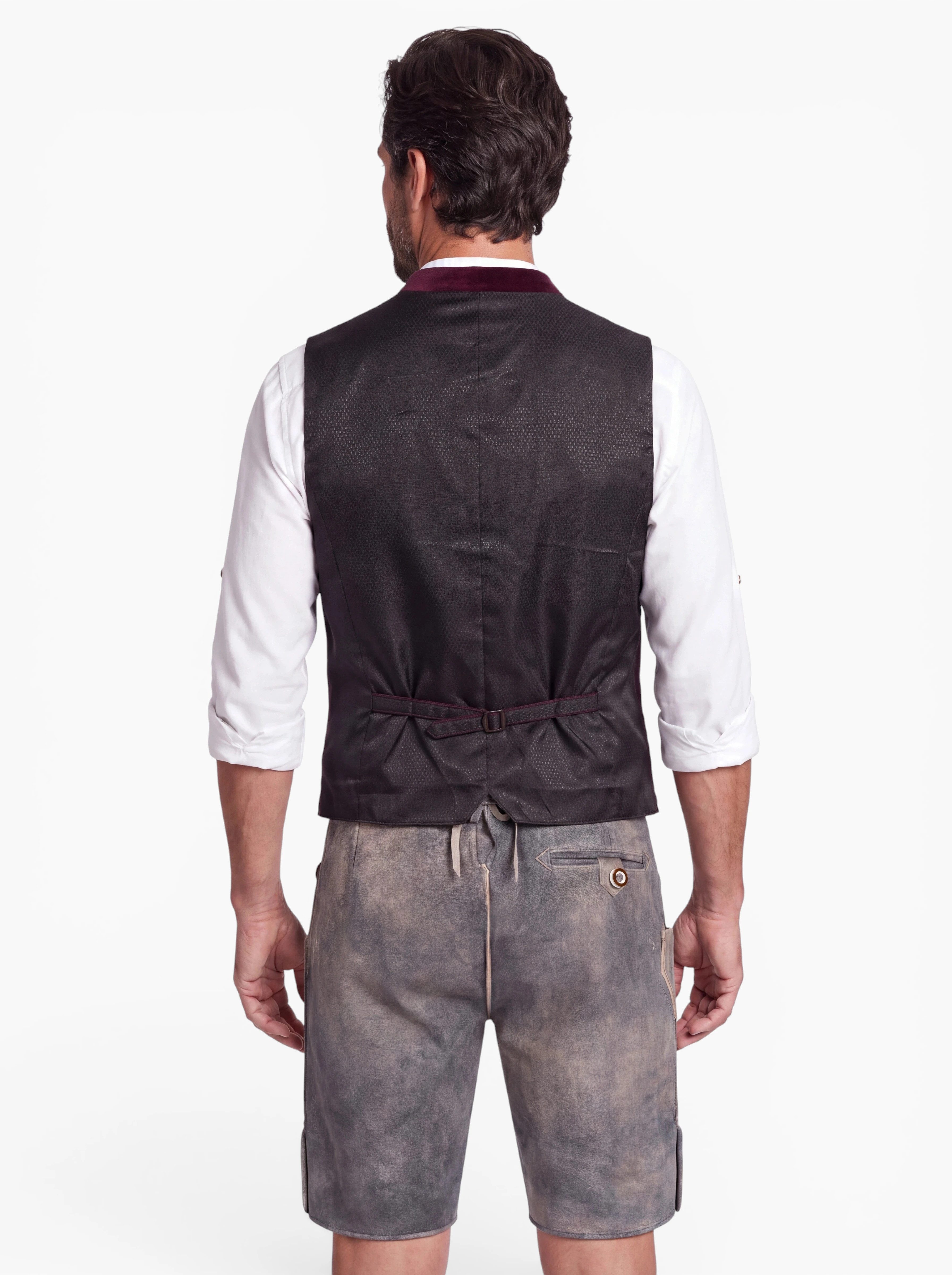 Moschen-Bayern Trachtenweste Kuno Stretch Herren Gilet mit Samtbesatz – Bordeaux – Bild 5 von 5